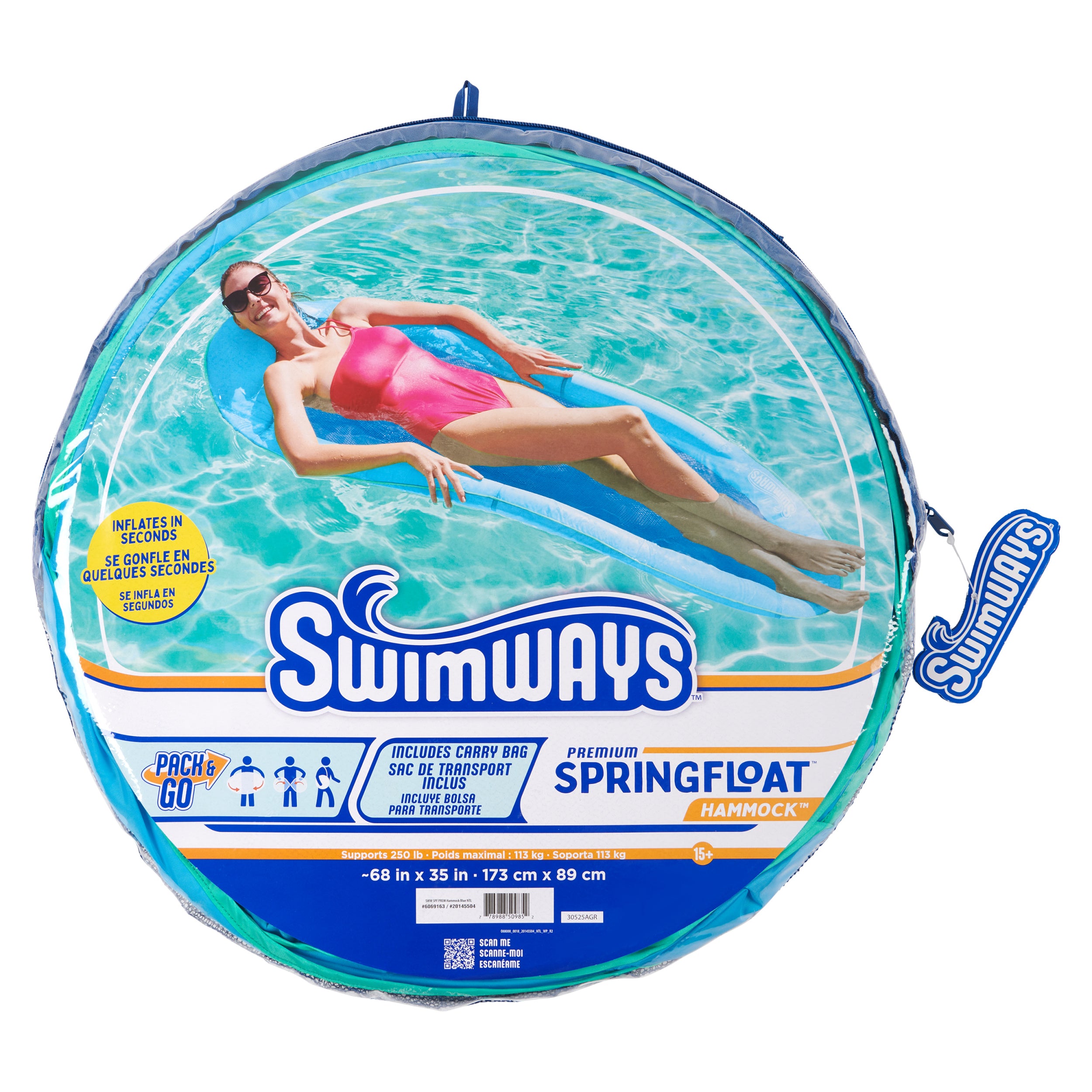 SwimWays Spring Float Premiun Hammock Pool Lounge Chair with Hyper-Flate Valve, Blue