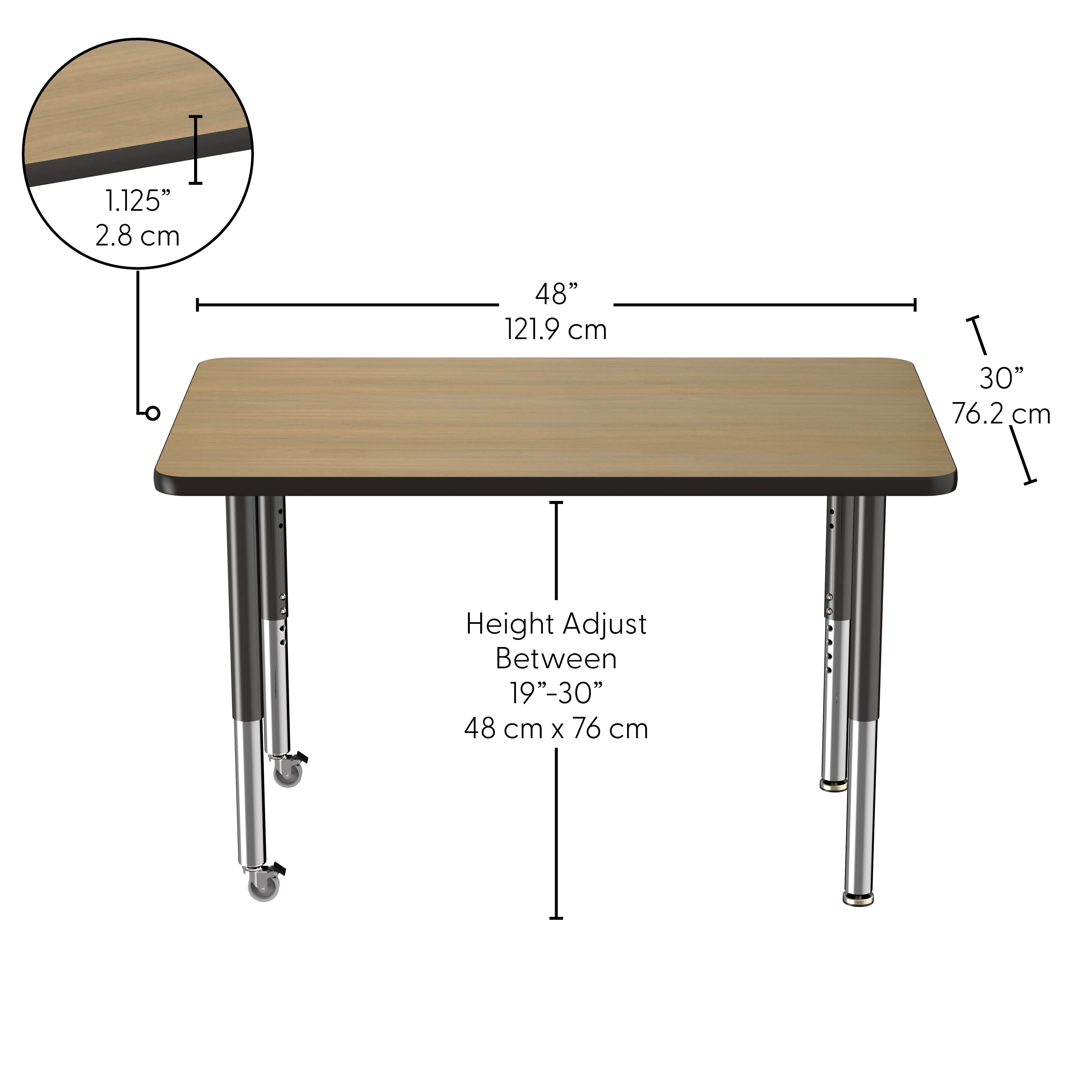 30" x 48" Rectangle Thermofused Activity Table with Adjustable Super Legs - Pasadena Oak/Black