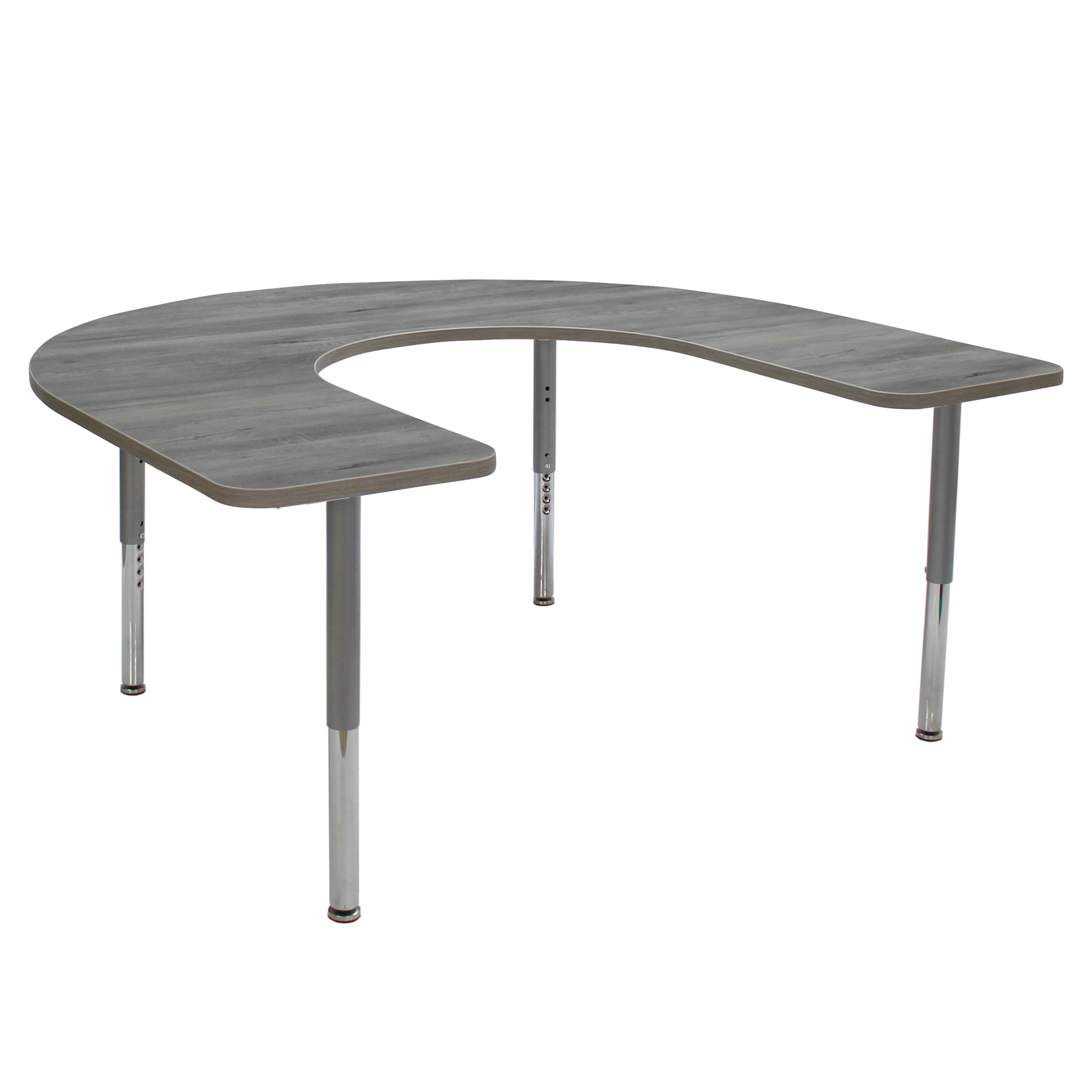 60" x 66" Horseshoe La Madera Activity Table with Adjustable Super Legs - Light Gray Wood/Silver