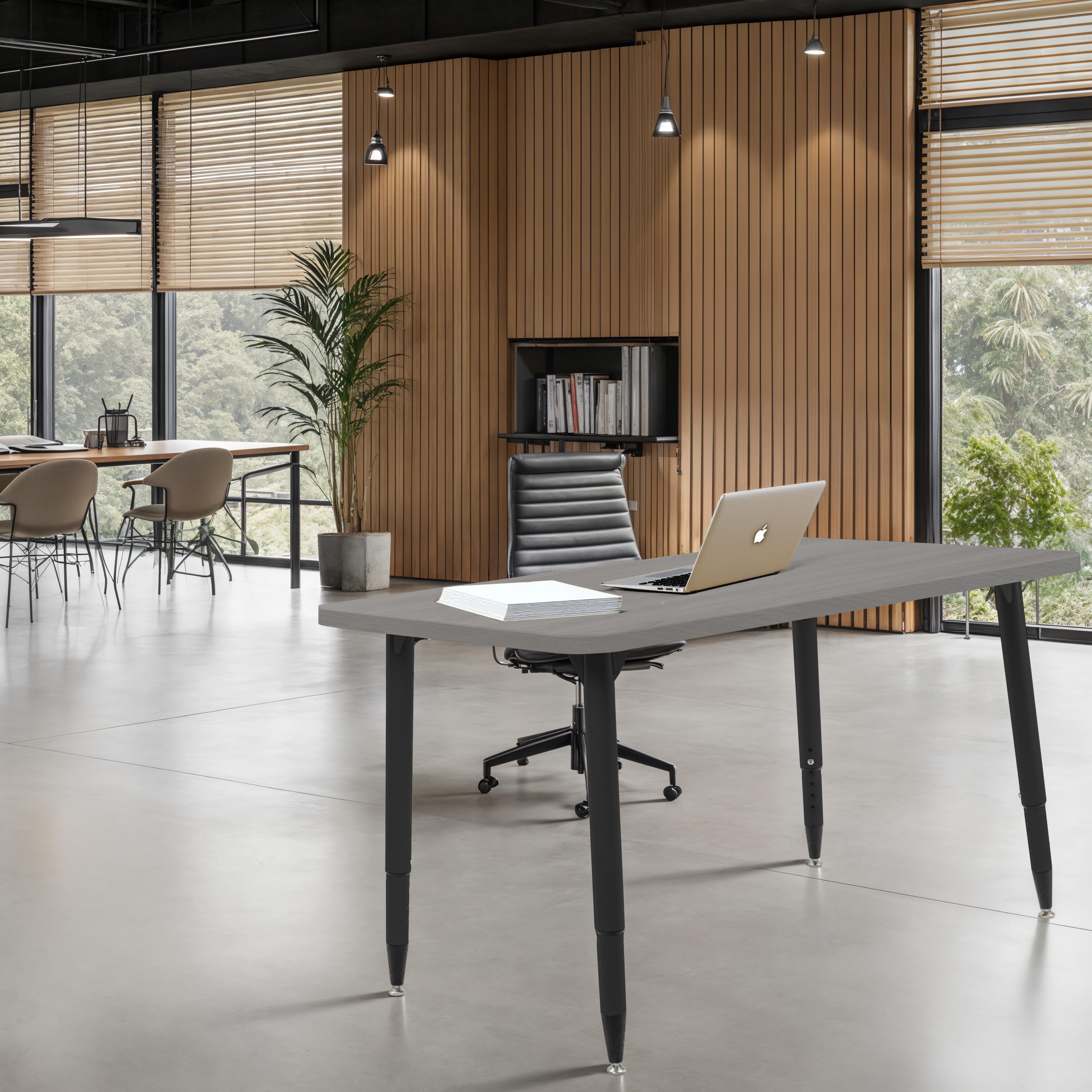 Adapte 30" x 48" Rectangle Woodgrain Activity Table with Adjustable Tapered Legs - Light Gray Wood/Black