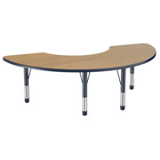 36" x 72" Half Moon T-Molding Activity Table with Adjustable Chunky Legs - Pasadena Oak/Navy