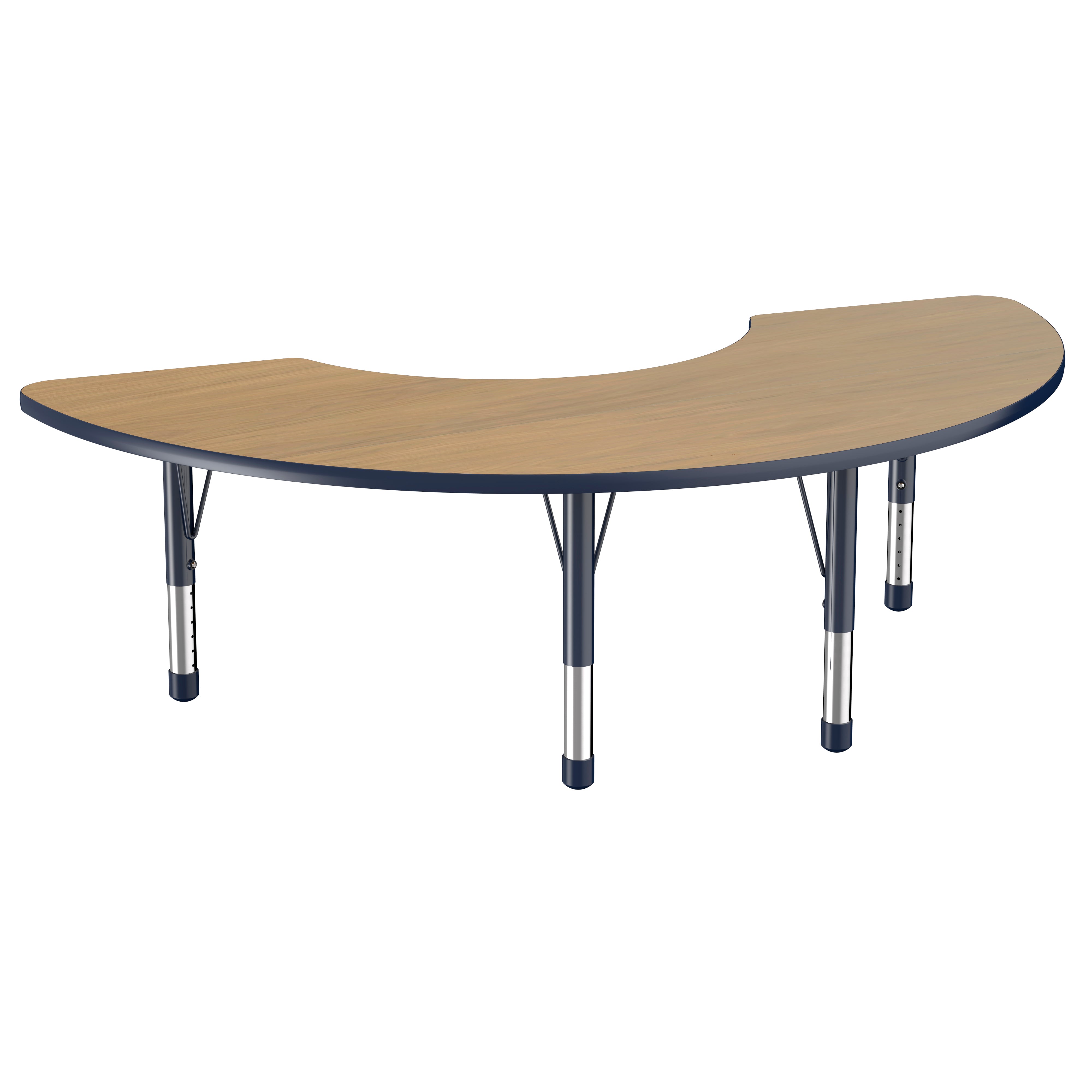 36" x 72" Half Moon T-Molding Activity Table with Adjustable Chunky Legs - Pasadena Oak/Navy