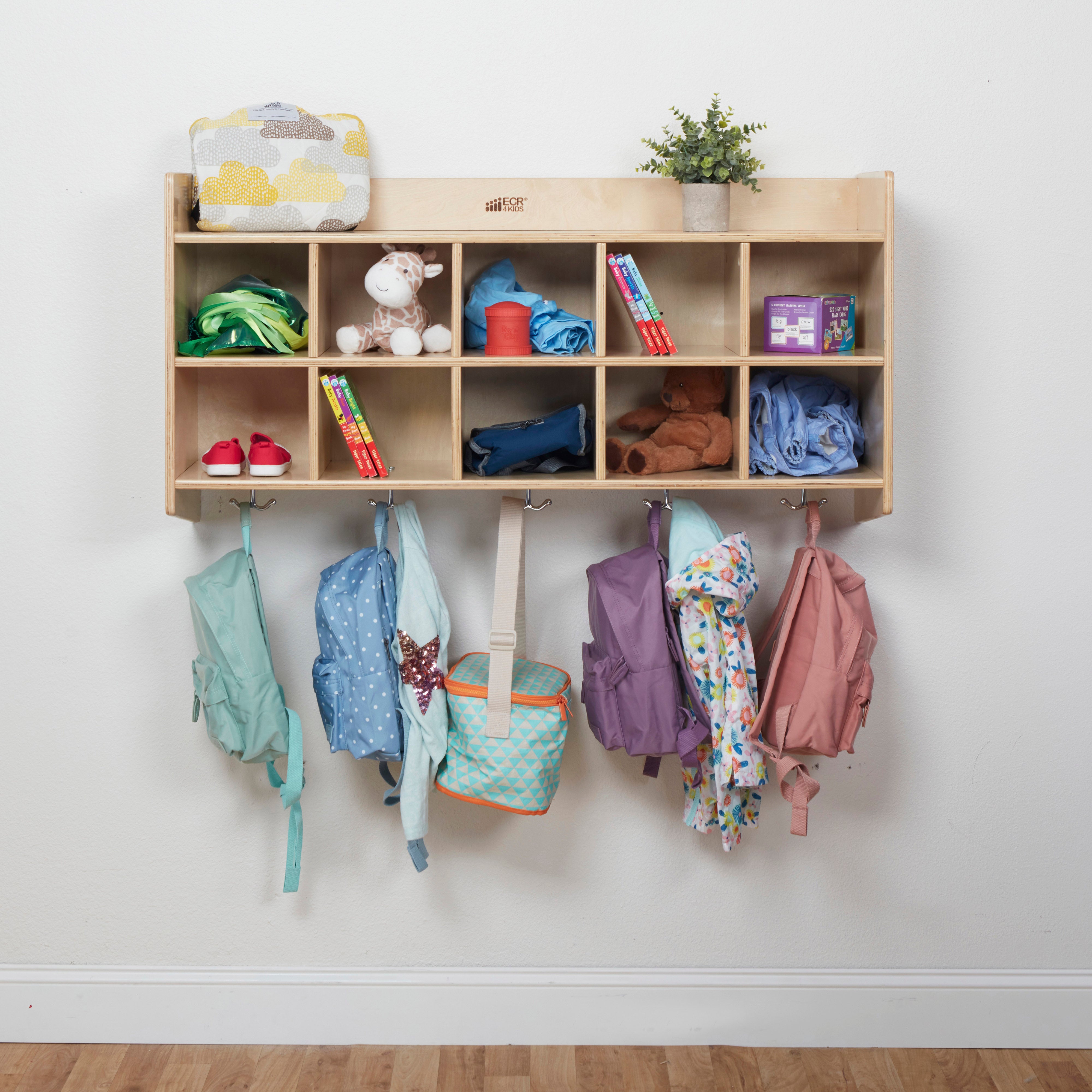 10-Section Hanging Coat Locker and Shelf - Natural