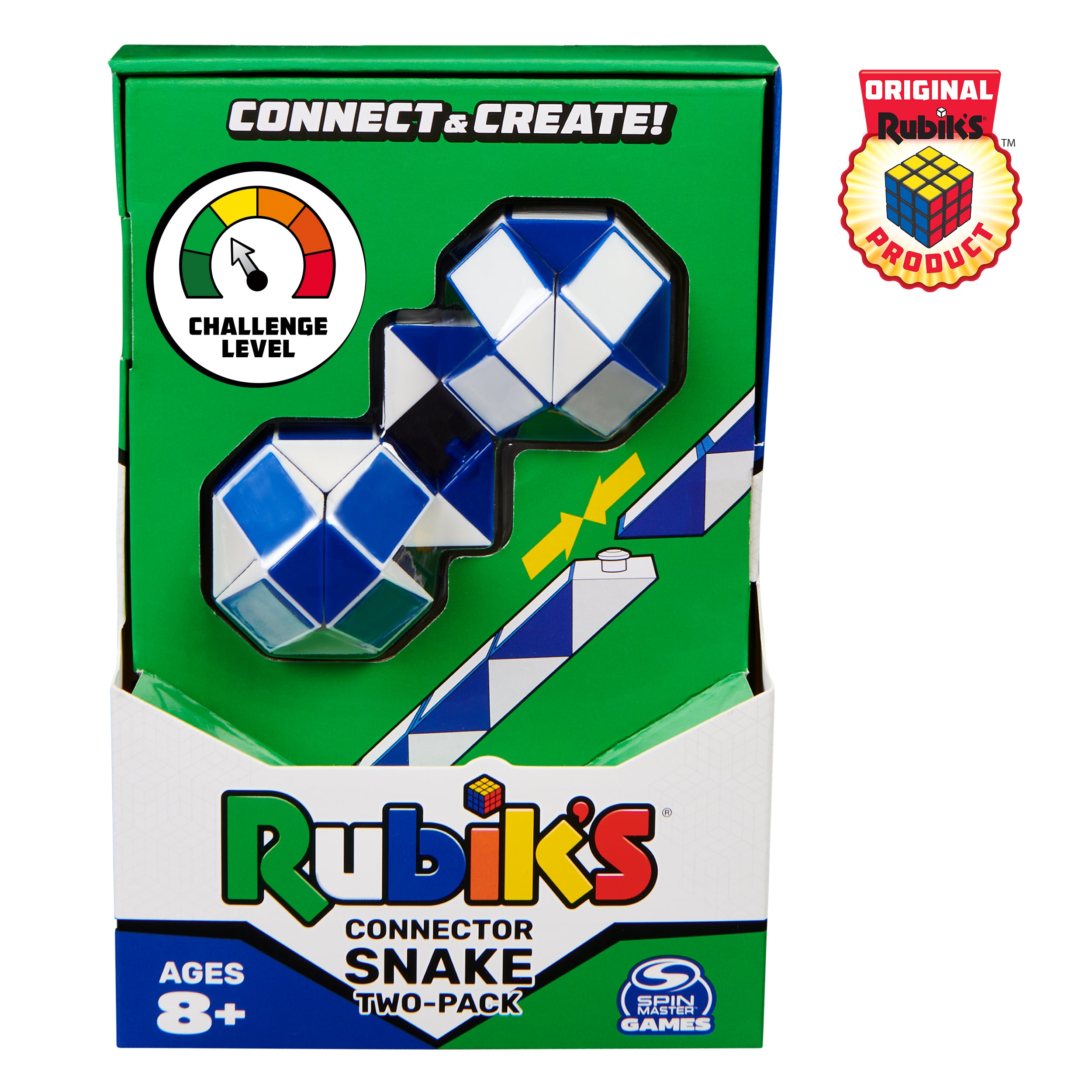 Rubik’s Cube, Connector Snake, Two-Pack Cubes 3D Puzzle Game Stress Relief Fidget Toy, Classic Color-Matching Puzzle, Problem-Solving Brain Teaser, for Adults, Teens, Kids Ages 8 & Up