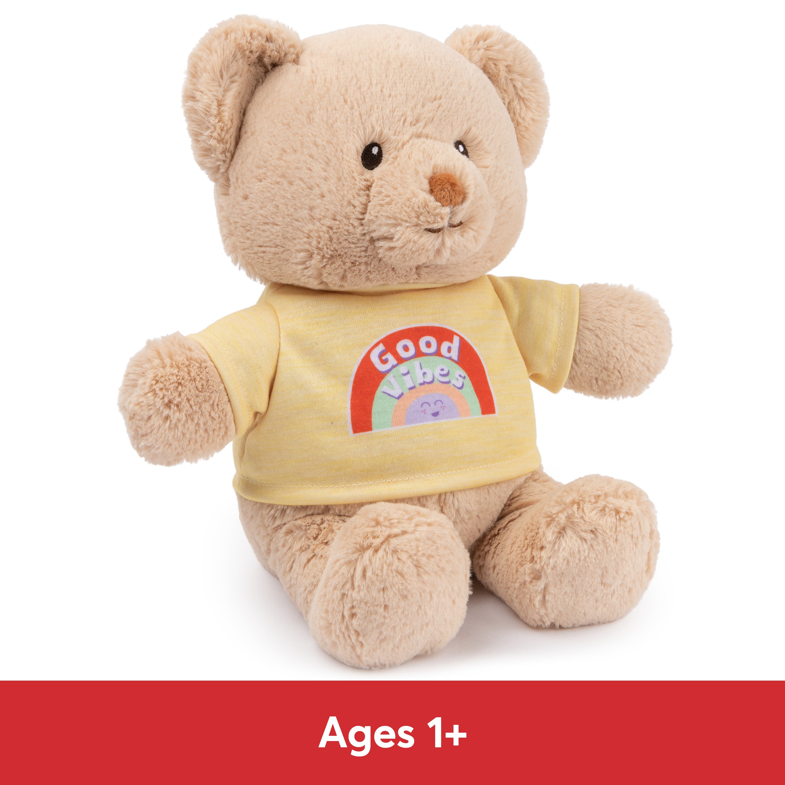 GUND “Good Vibes” Sustainable Message Bear with Yellow T-Shirt, Teddy Bear Made from 100% Recycled Materials for Ages 1 and Up, Tan, 12”