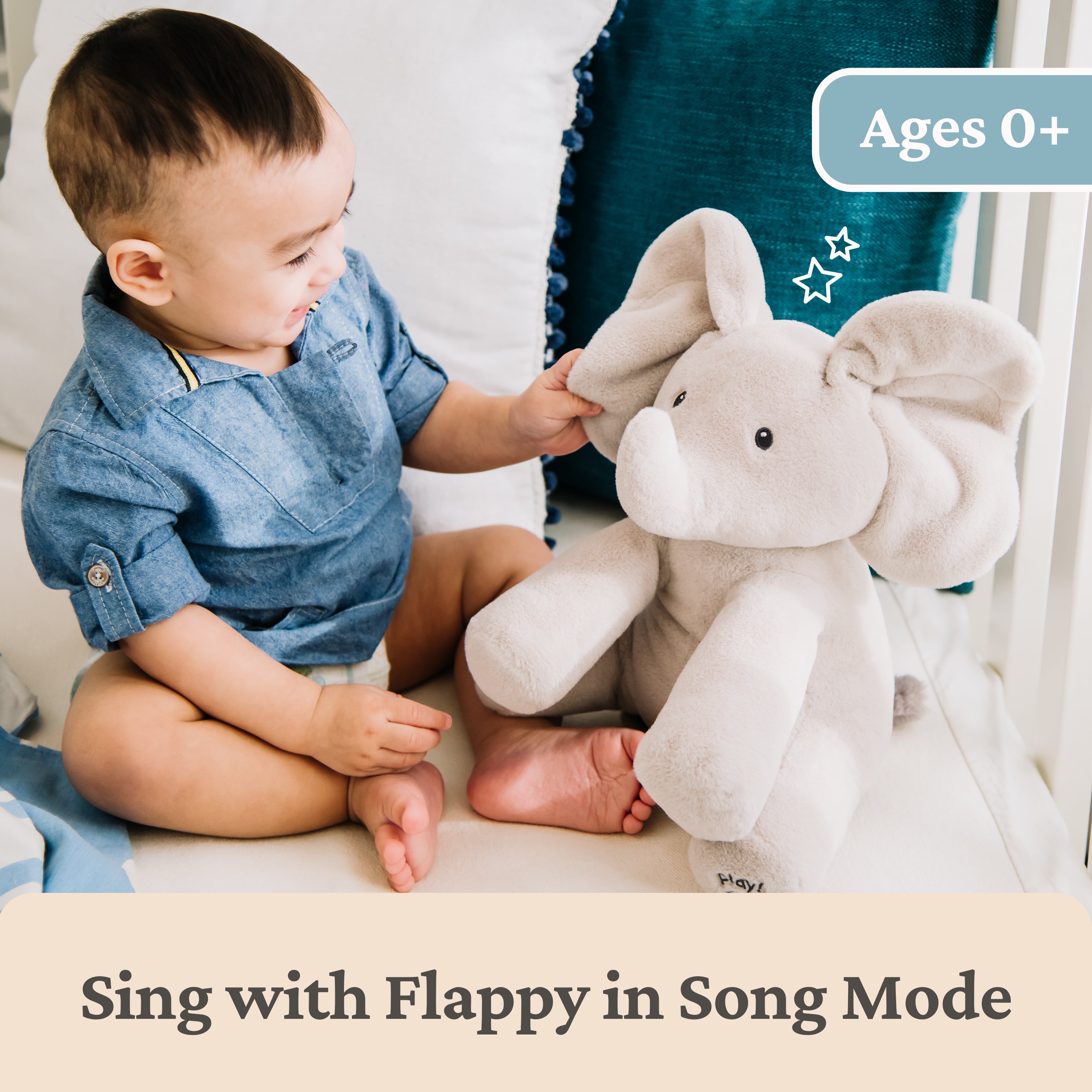 Baby GUND Animated Flappy the Elephant Plush, Singing Stuffed Animal Baby Toy for Ages 0 and Up, Gray, 12"