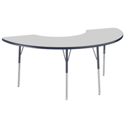 36" x 72" Half Moon T-Molding Activity Table with Adjustable Standard Swivel Glide Legs - Gray/Navy