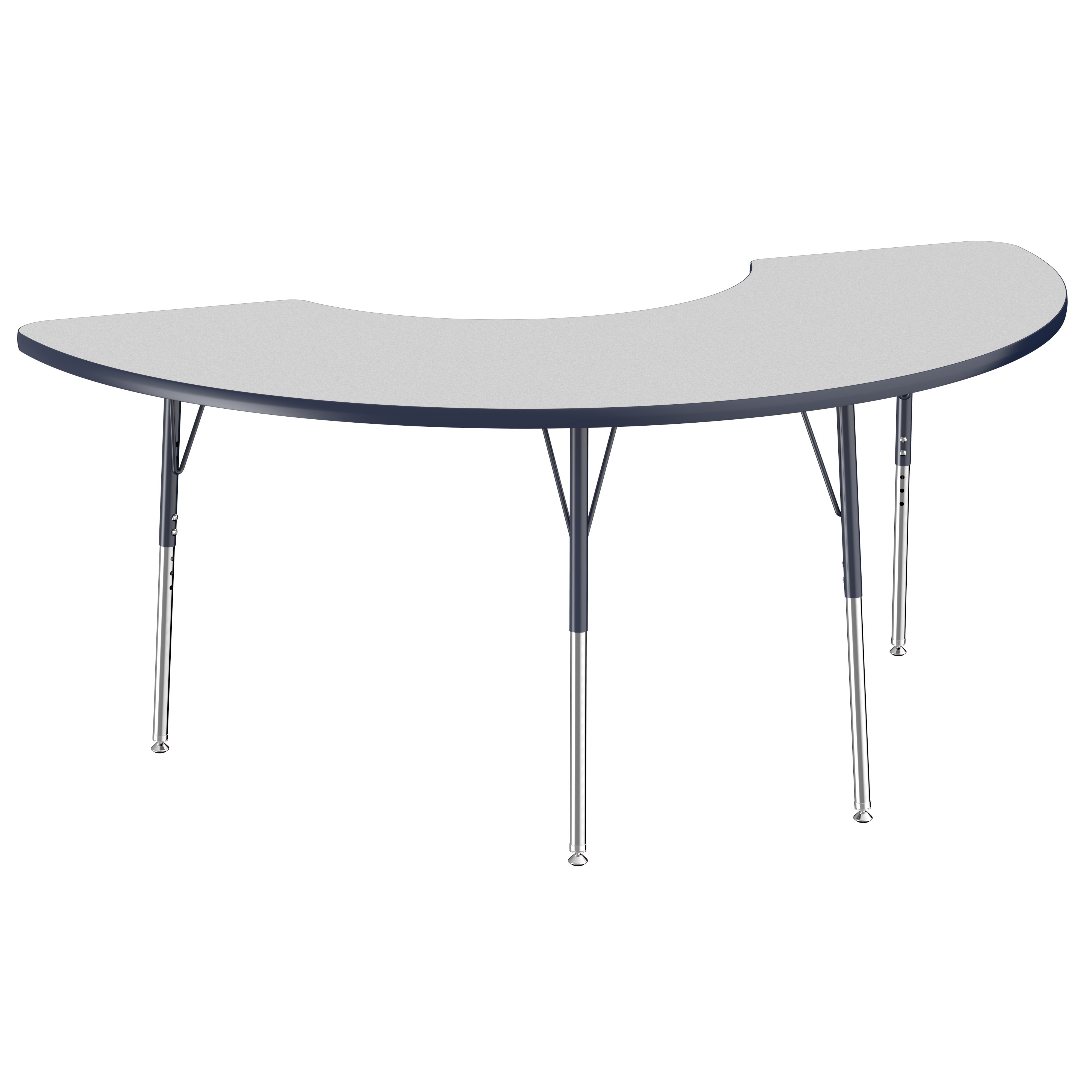 36" x 72" Half Moon T-Molding Activity Table with Adjustable Standard Swivel Glide Legs - Gray/Navy
