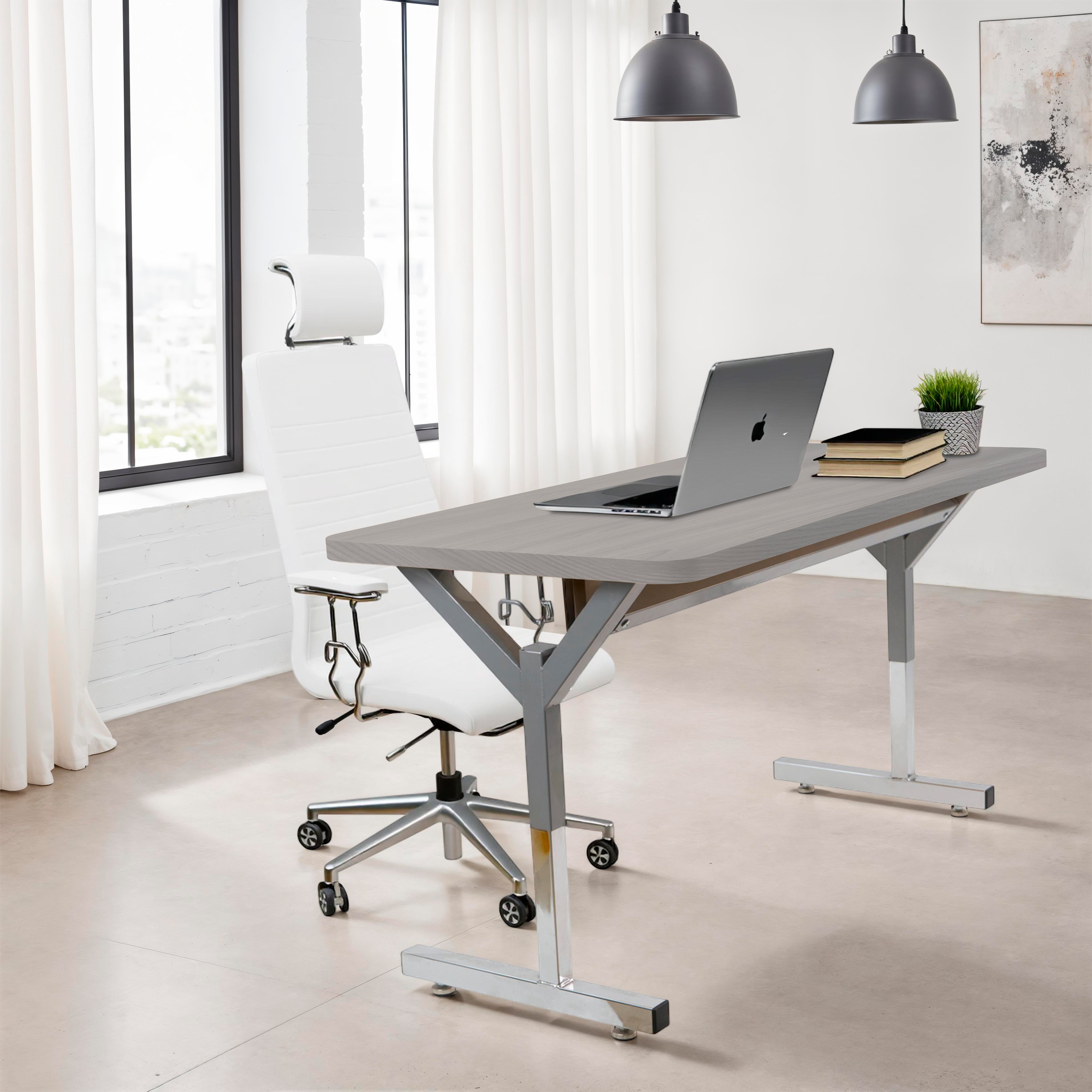 20" x 48" Rectangle Thermofused Table Desk with Adjustable Y-Frame - Light Gray Wood/Silver