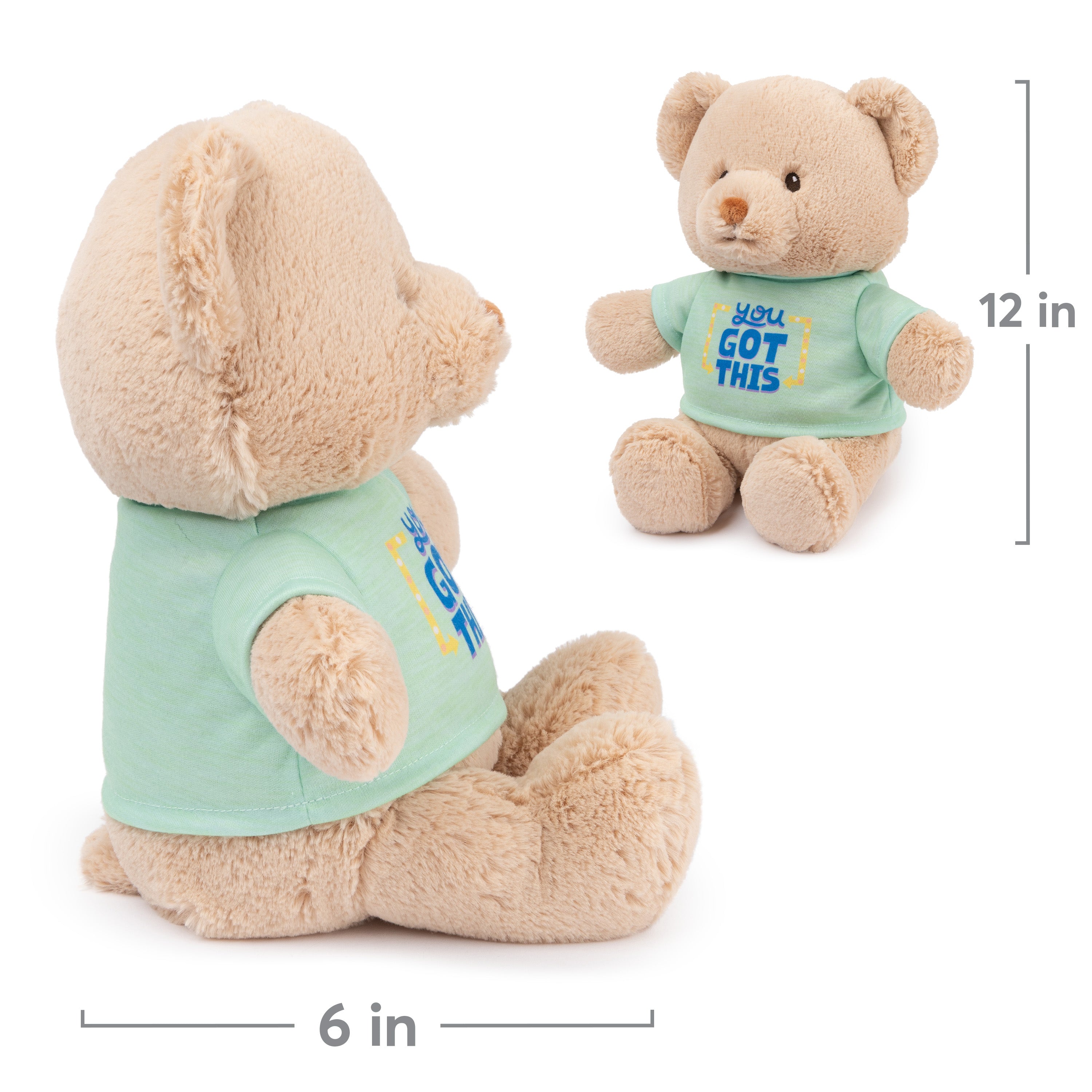GUND “You Got This” Sustainable Message Bear with Green T-Shirt, Teddy Bear Made from 100% Recycled Materials for Ages 1 and Up, Tan, 12”