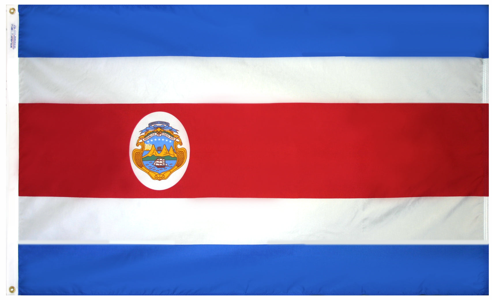 Costa Rica Flag 4x6 ft. Nylon SolarGuard Nyl-Glo 100% Made in USA to Official United Nations Design Specifications.