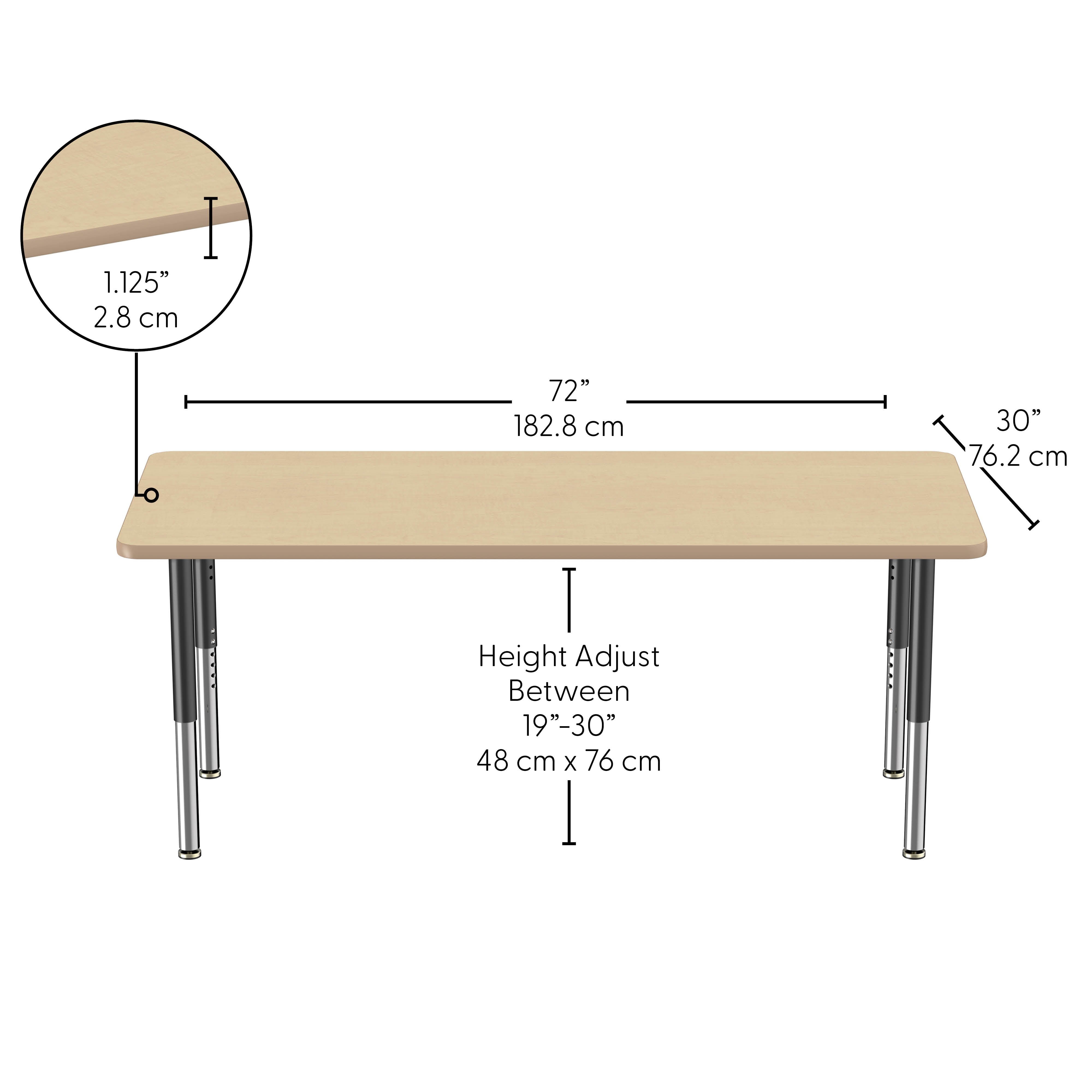 30" x 72" Rectangle Thermofused Activity Table with Adjustable Super Legs - Maple/Maple/Black