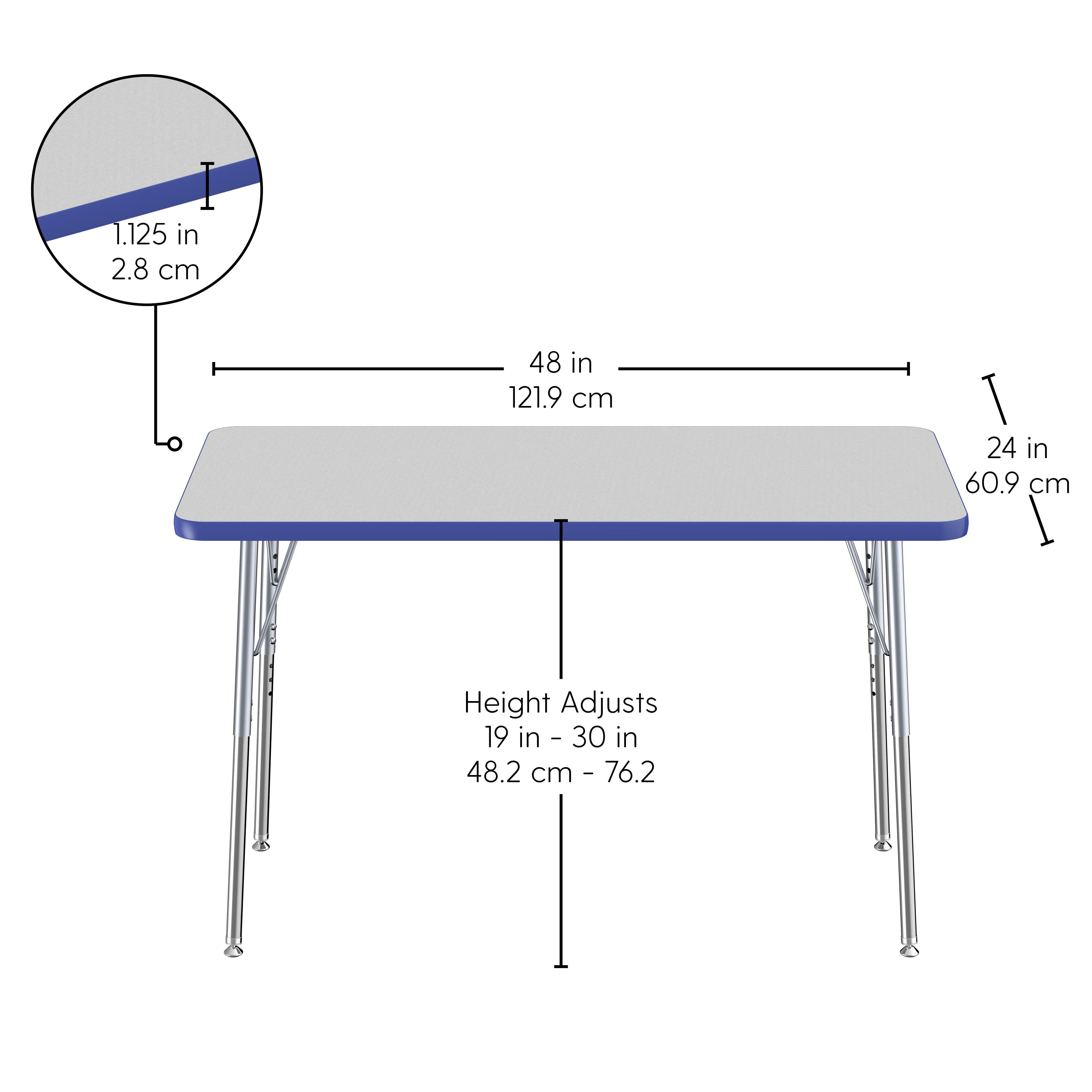 24" x 48" Rectangle T-Molding Activity Table with Adjustable Standard Swivel Glide Legs - Gray/Blue/Silver