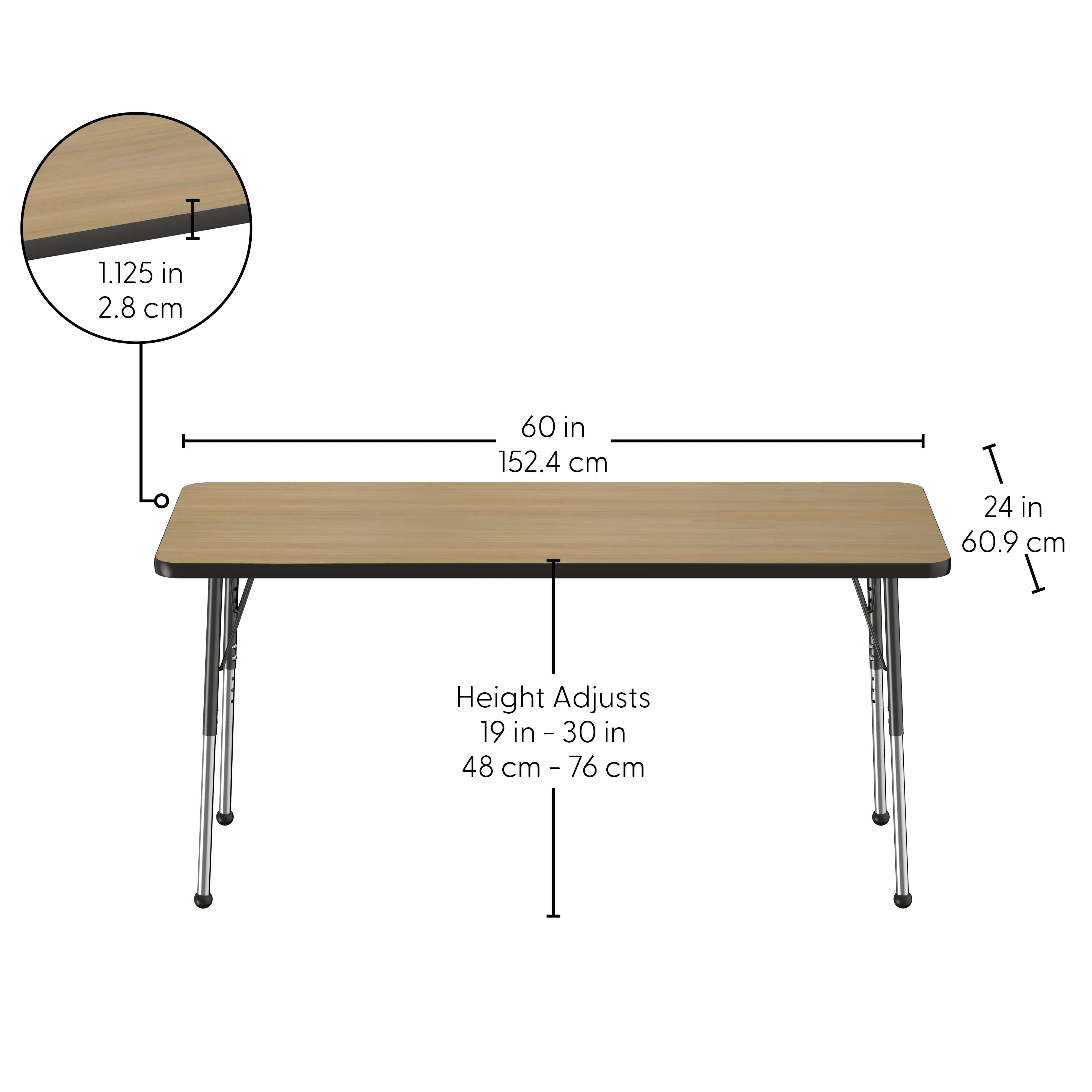 24" x 60" Rectangle Thermofused Activity Table with Adjustable Standard Ball Glide Legs - Pasadena Oak/Black