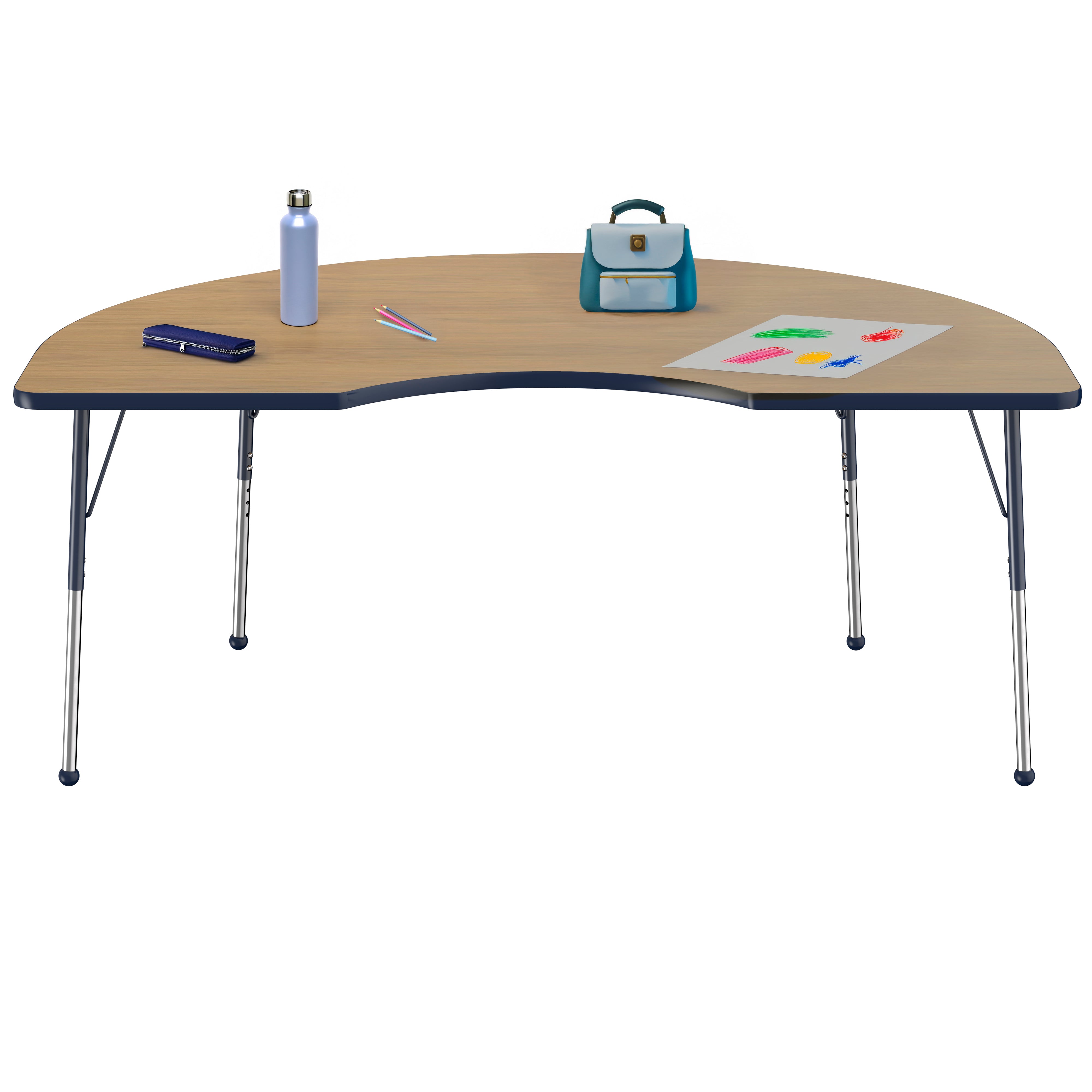 48" x 72" Kidney T-Molding Activity Table with Adjustable Standard Ball Glide Legs - Pasadena Oak/Navy