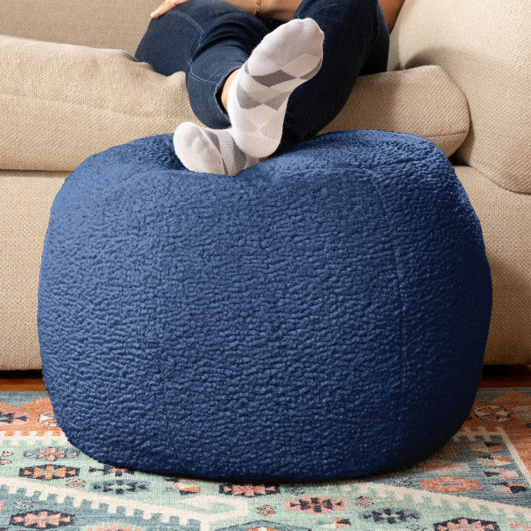 Jaxx Ellis Ottoman Shearling Faux-Lamb Plush Pouf for Modern Interior Design, Small, Indigo