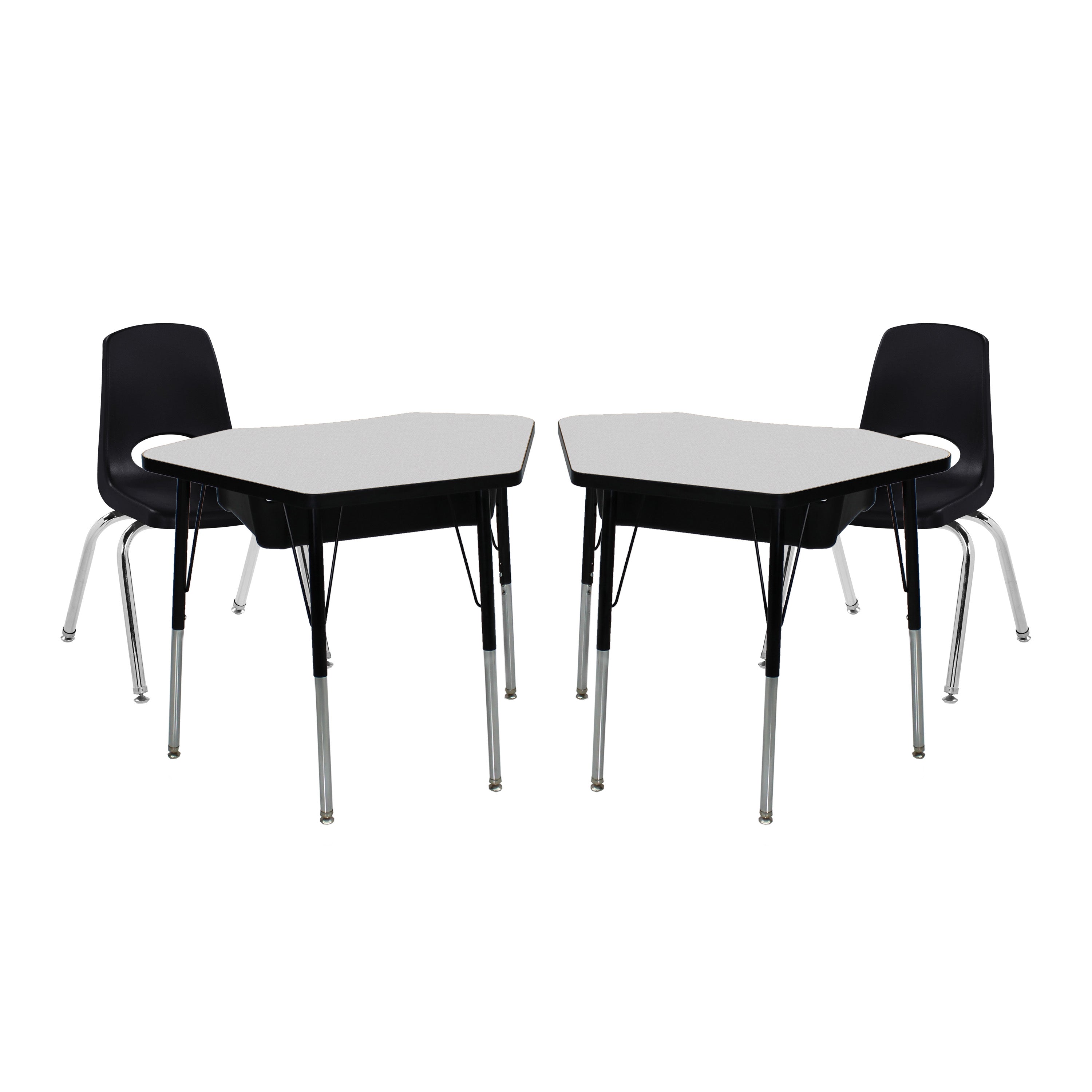 24" x 36" Petal Book Box Desk with Adjustable Standard Legs and 14" Stack Chair with Swivel Glides, 2-Piece/4-Piece Set - Gray/Black