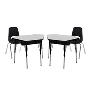 24" x 36" Petal Book Box Desk with Adjustable Standard Legs and 14" Stack Chair with Swivel Glides, 2-Piece/4-Piece Set - Gray/Black