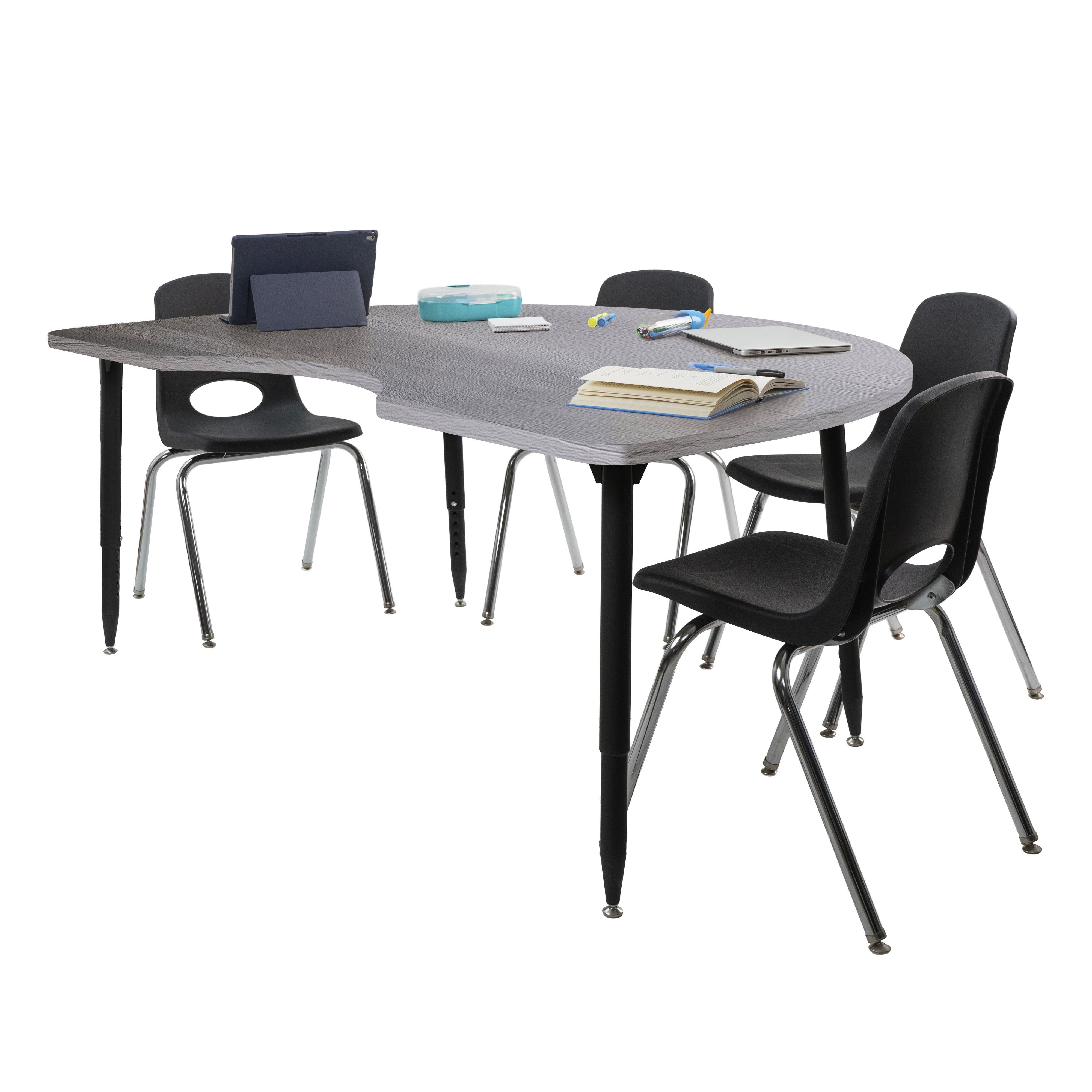 Adapte 48" x 72" Kidney Woodgrain Activity Table with Adjustable Tapered Legs - Gray Wood/Black
