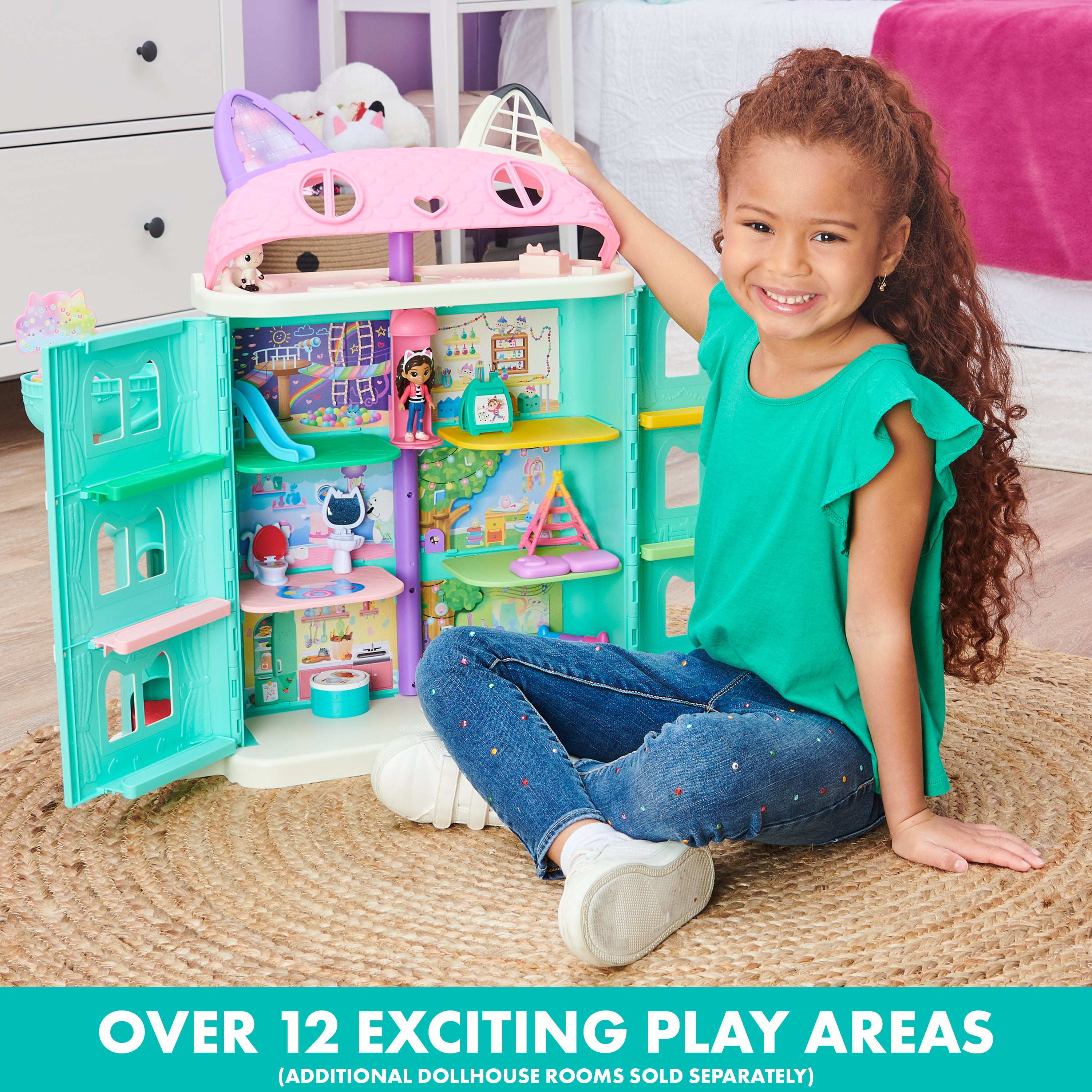 Gabby’s Dollhouse, Purrfect Dollhouse with 2 Toy Figures, 8 Furniture Pieces, 3 Accessories, 2 Deliveries and Sounds, Kids Toys for Ages 3 and up