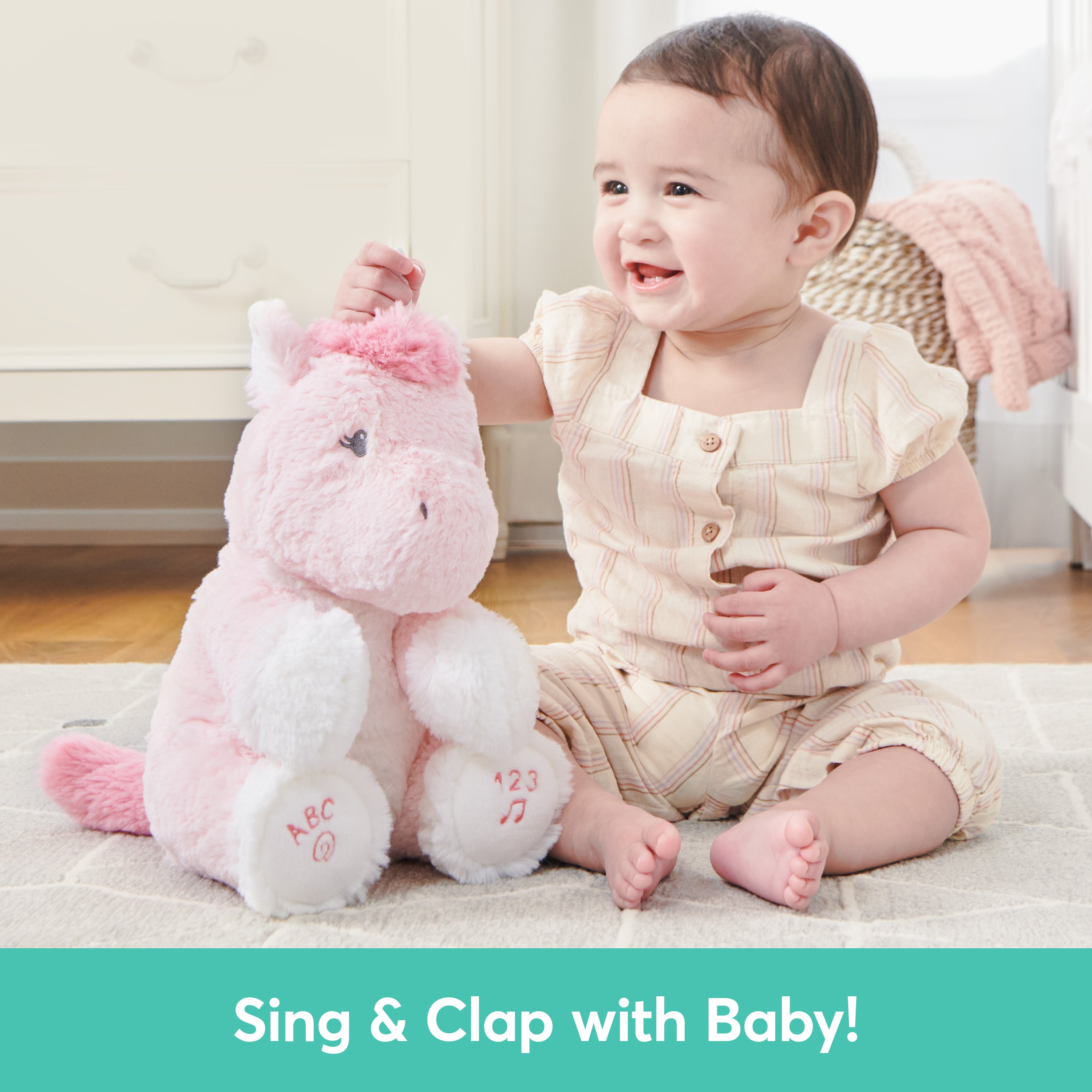 Baby GUND Alora the Unicorn Animated Plush, Singing Stuffed Animal Sensory Toy, Sings ABC Song and 123 Counting Song, Pink, 11”