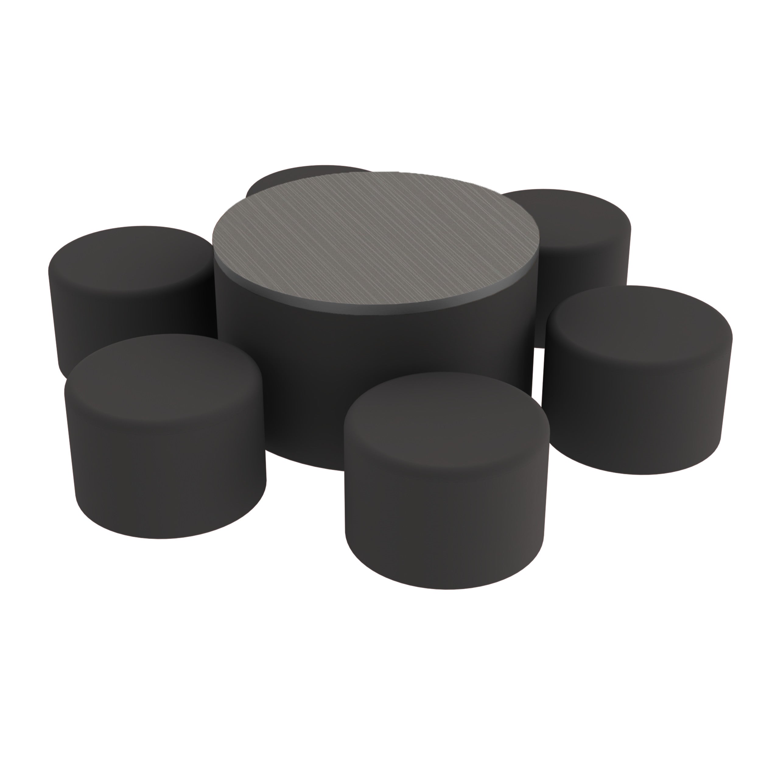 Pro Series 30" Round Ottoman Table with Round 12" H Seating, 7-Piece Set - Black/Cosmic Strandz