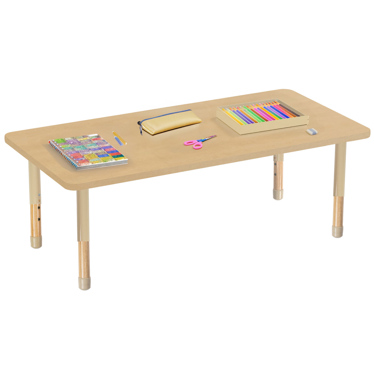 30" x 60" Rectangle Thermofused Activity Table with Adjustable Chunky Wood Legs - Maple Grain/Sand/Natural