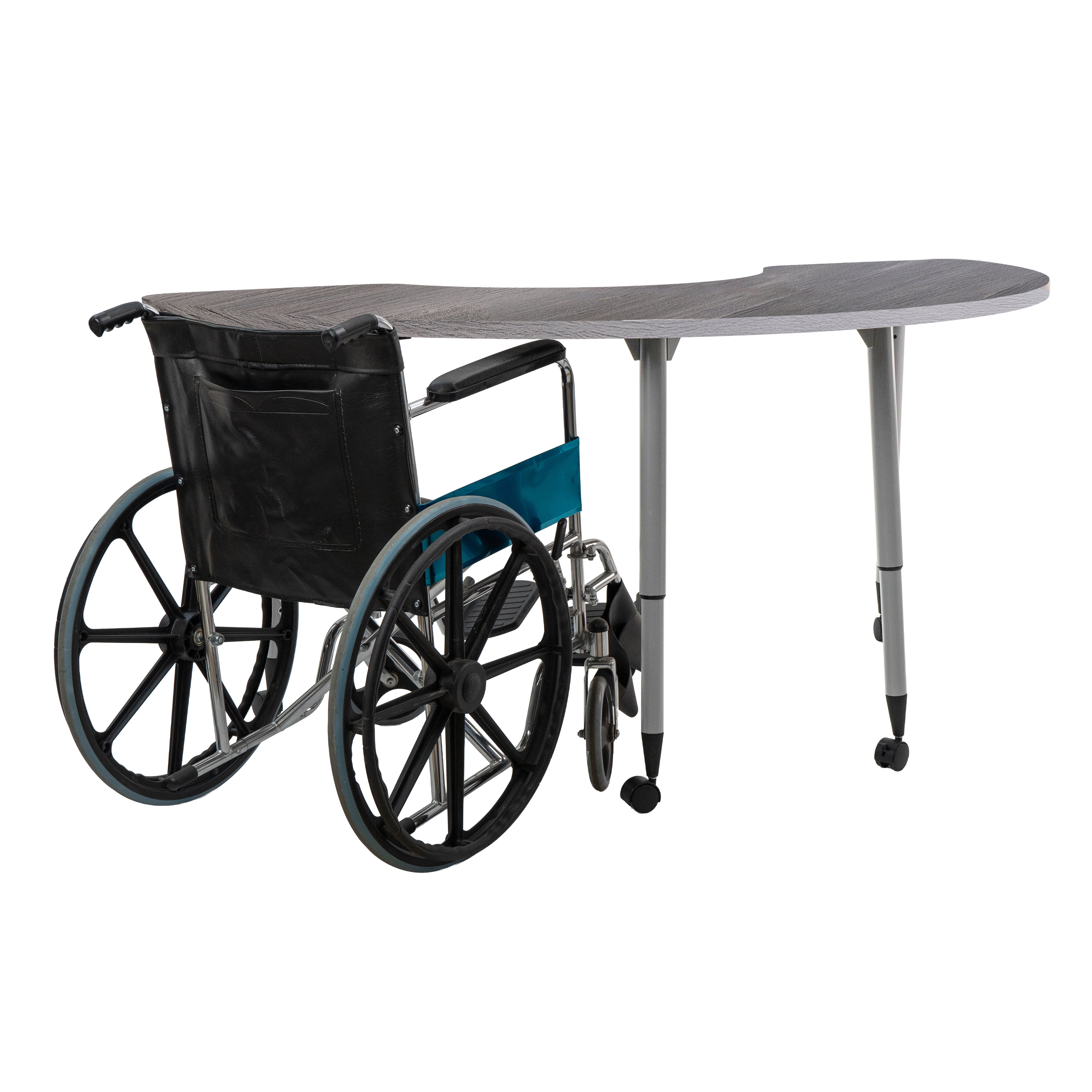 Adapte 36" x 72" Half Moon Woodgrain Activity Table with Adjustable Tapered Legs - Gray Wood/Silver