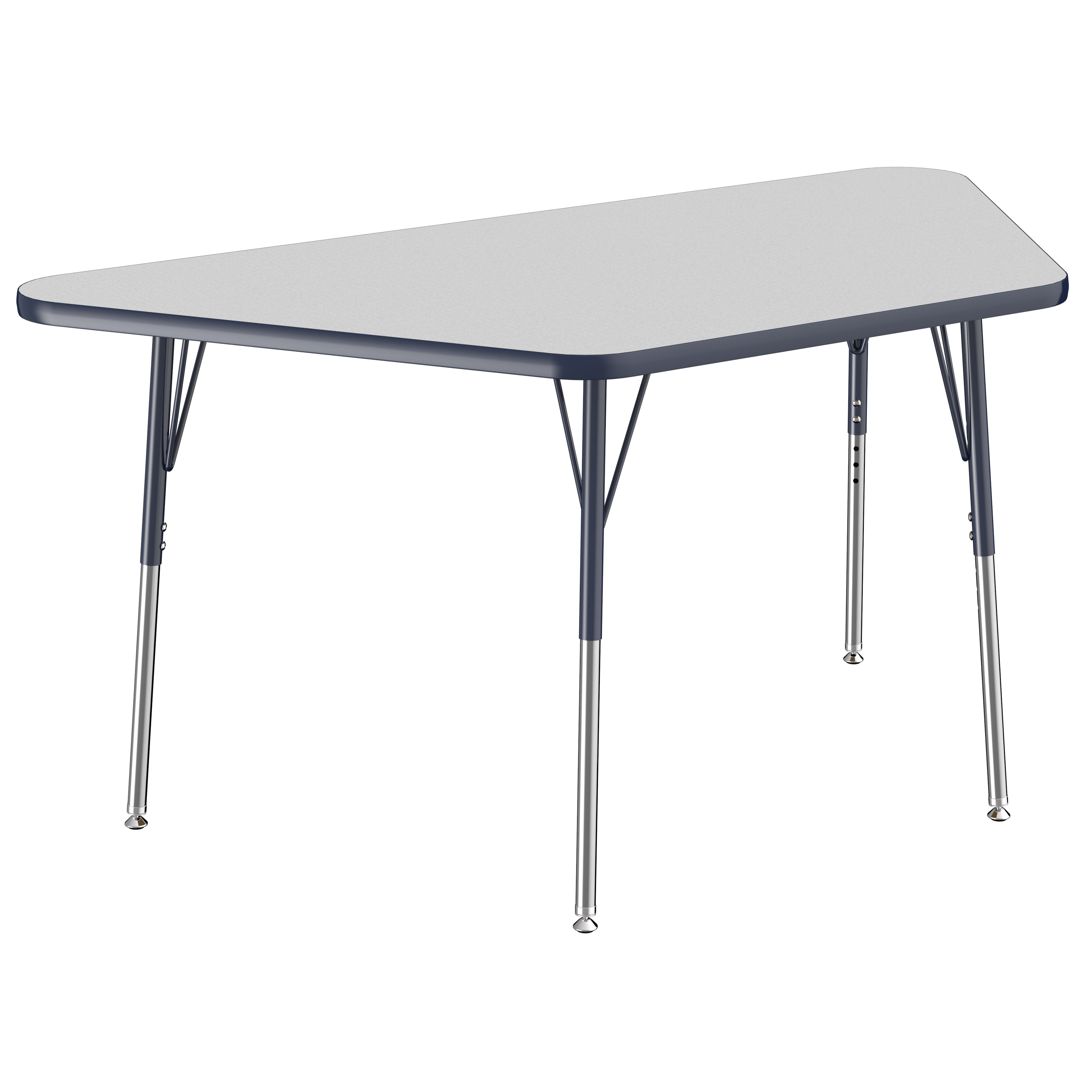 30" x 60" Trapezoid T-Molding Activity Table with Adjustable Standard Swivel Glide Legs - Gray/Navy