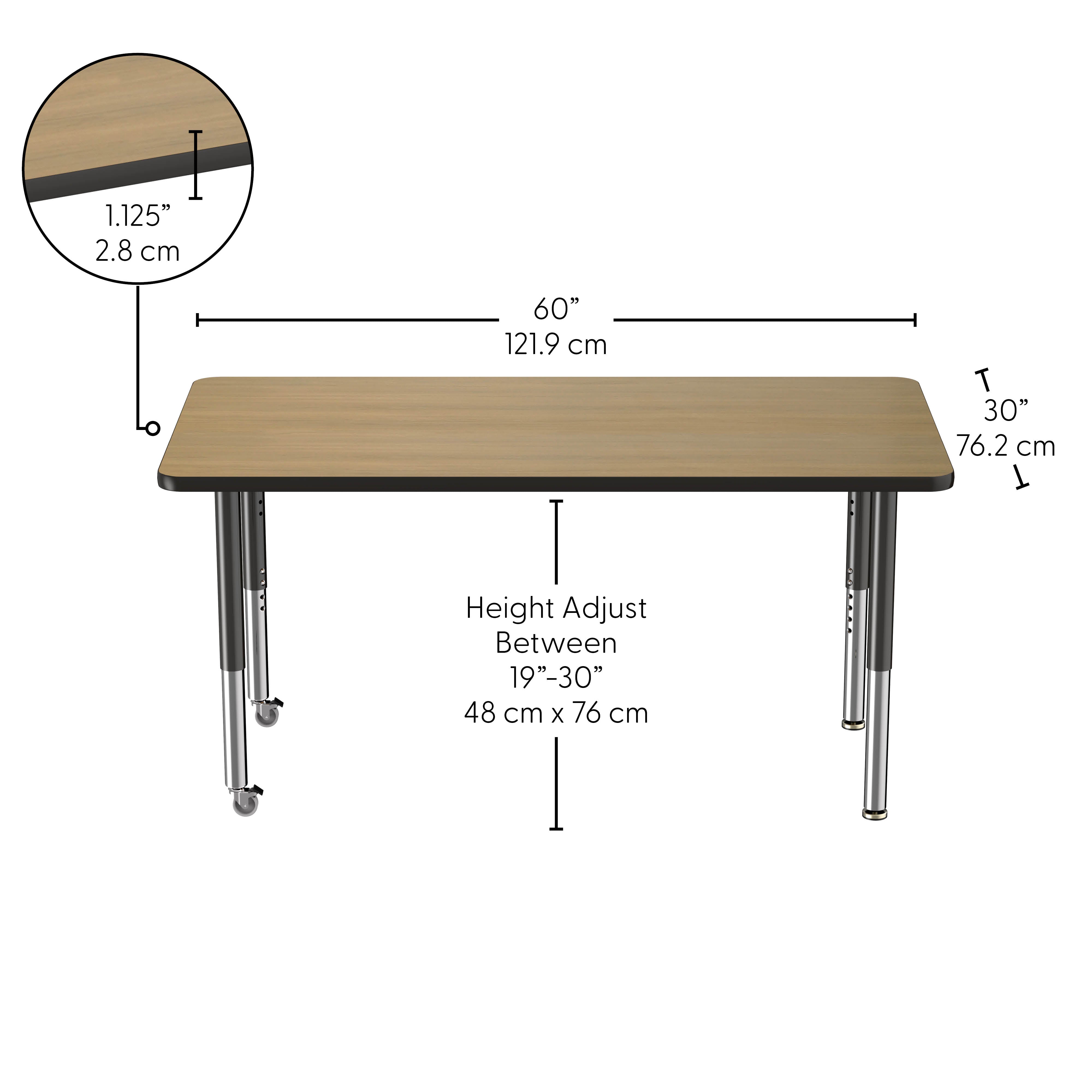 30" x 60" Rectangle Thermofused Activity Table with Adjustable Super Legs - Pasadena Oak/Black