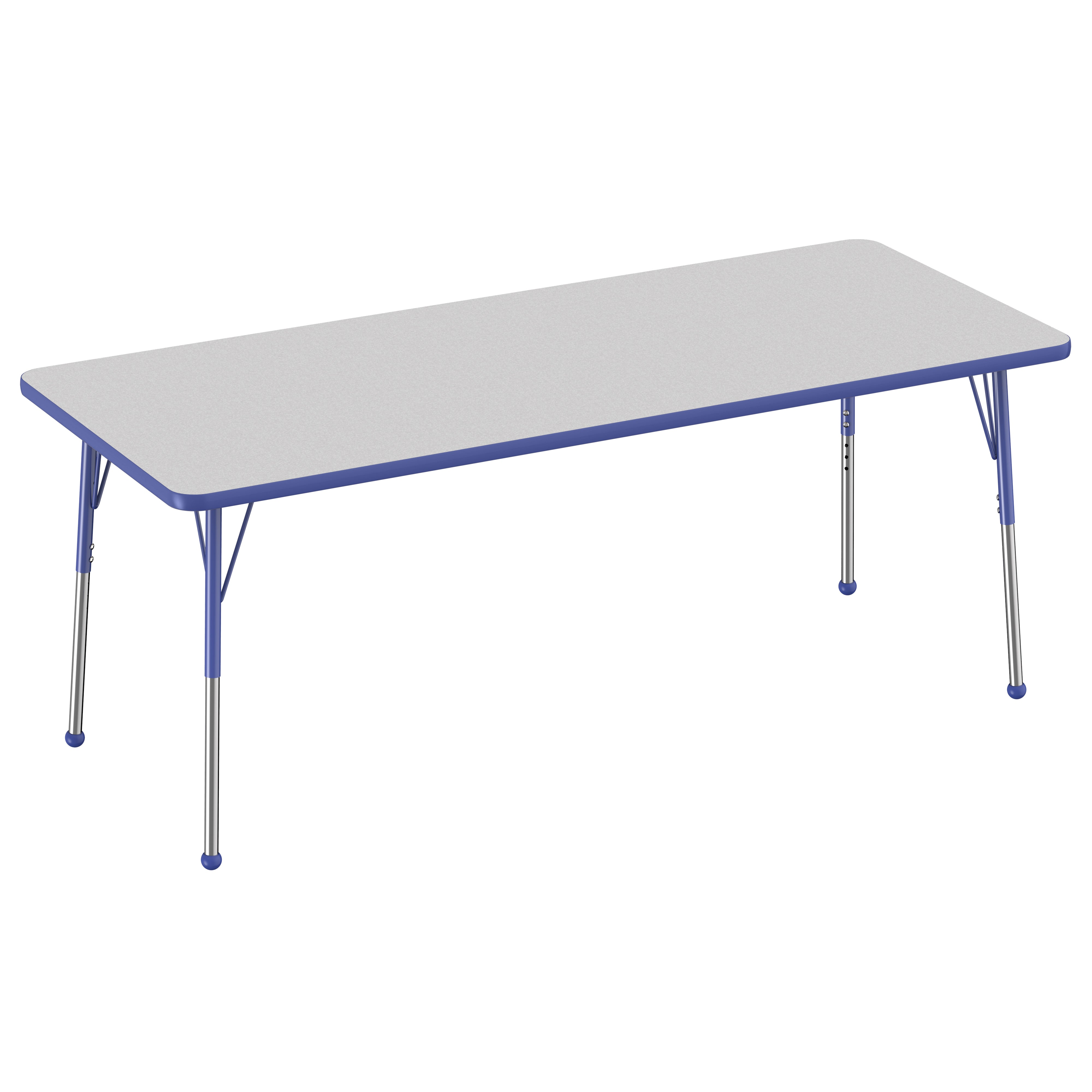 30" x 72" Rectangle Thermofused Activity Table with Adjustable Standard Ball Glide Legs - Gray/Blue
