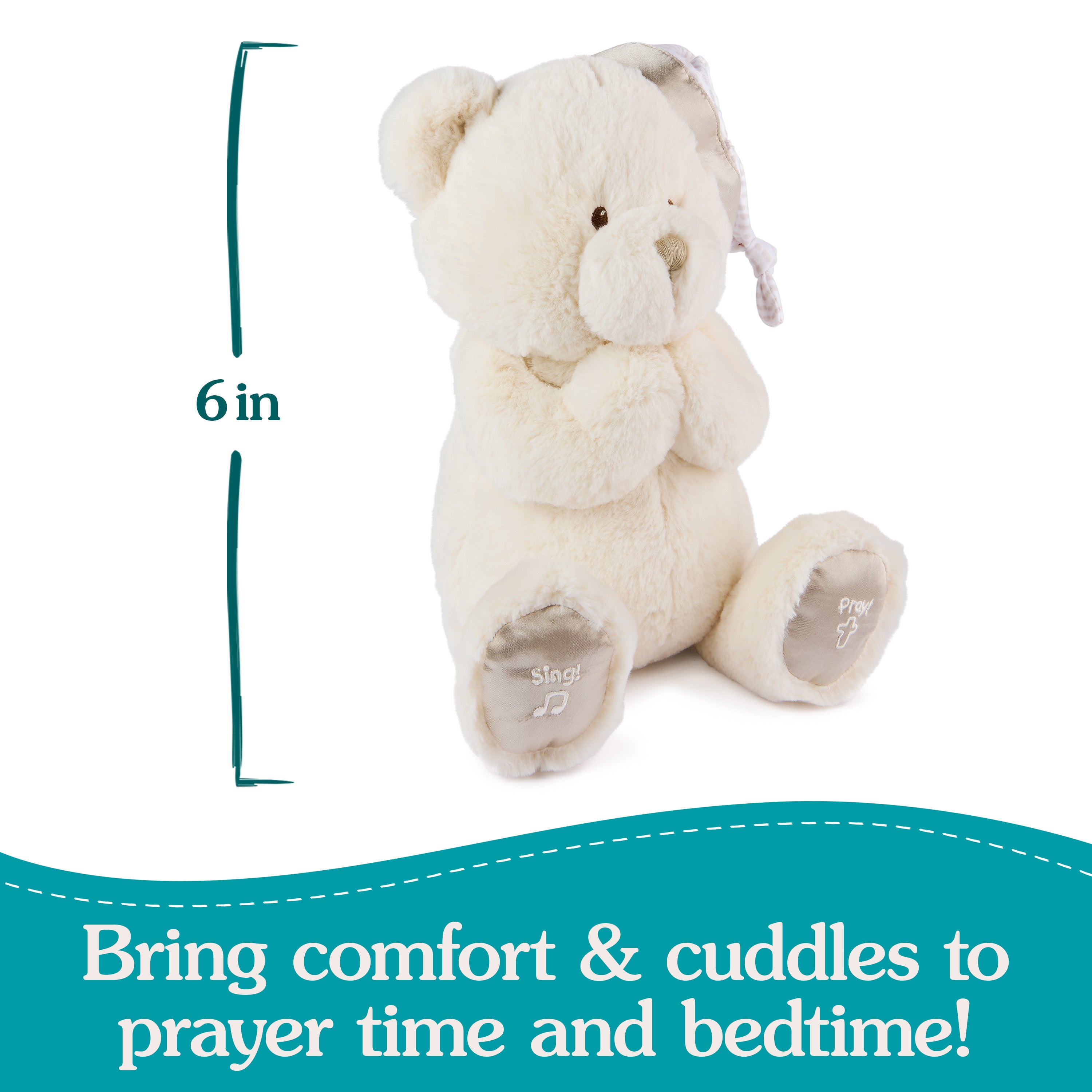 GUND Animated Goodnight Prayer Bear, Spiritual Plush Teddy Bear, Sensory Toy Stuffed Animal for Ages 0 and Up, Cream, 11"