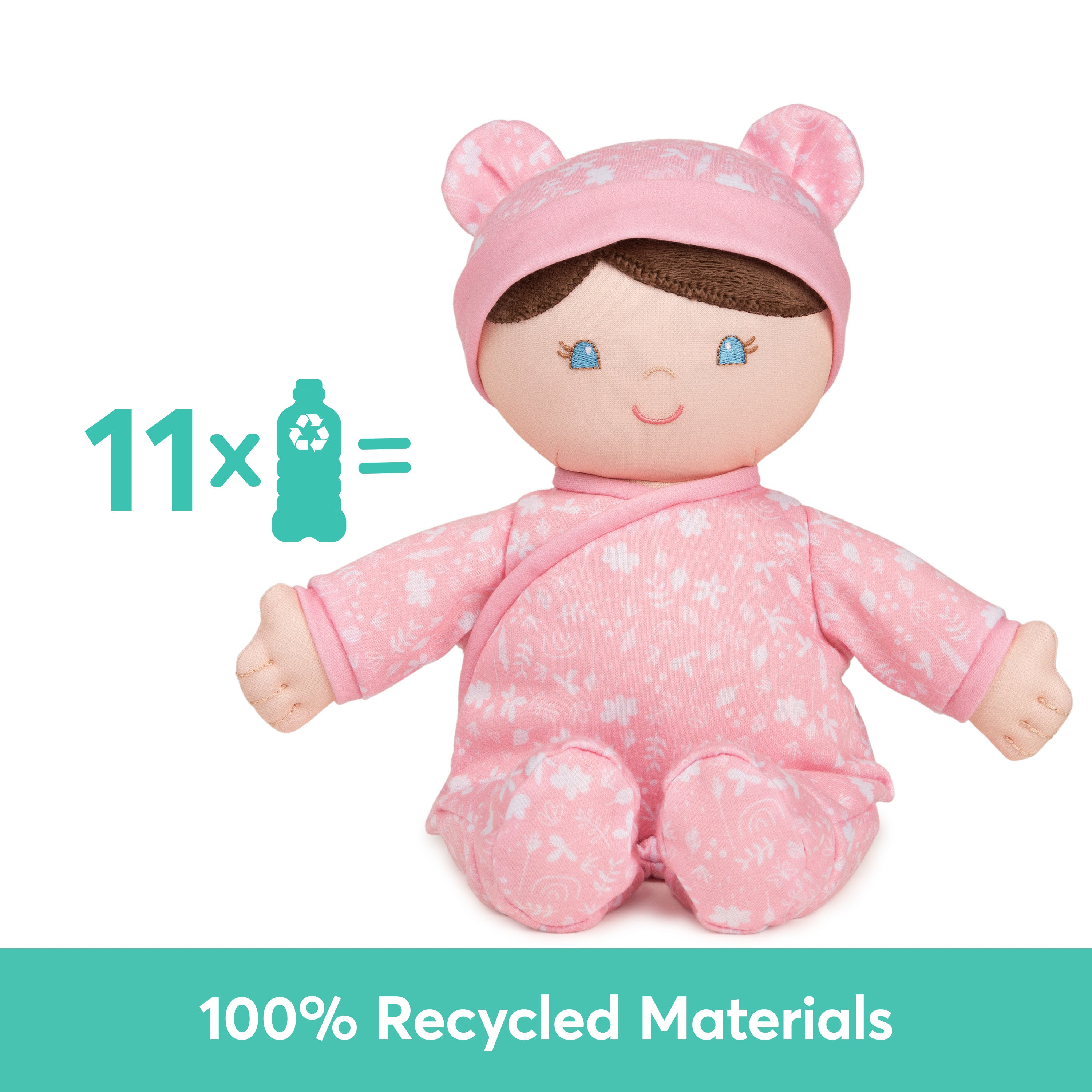 Baby GUND Sustainable Baby Doll, Plush Doll Made from Recycled Materials, For Newborns and Toddlers, Pink, 12”