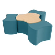 Pro Series Cog Ottoman Table with Bowtie 18" H Seating, 4-Piece Set - Teal/Maple