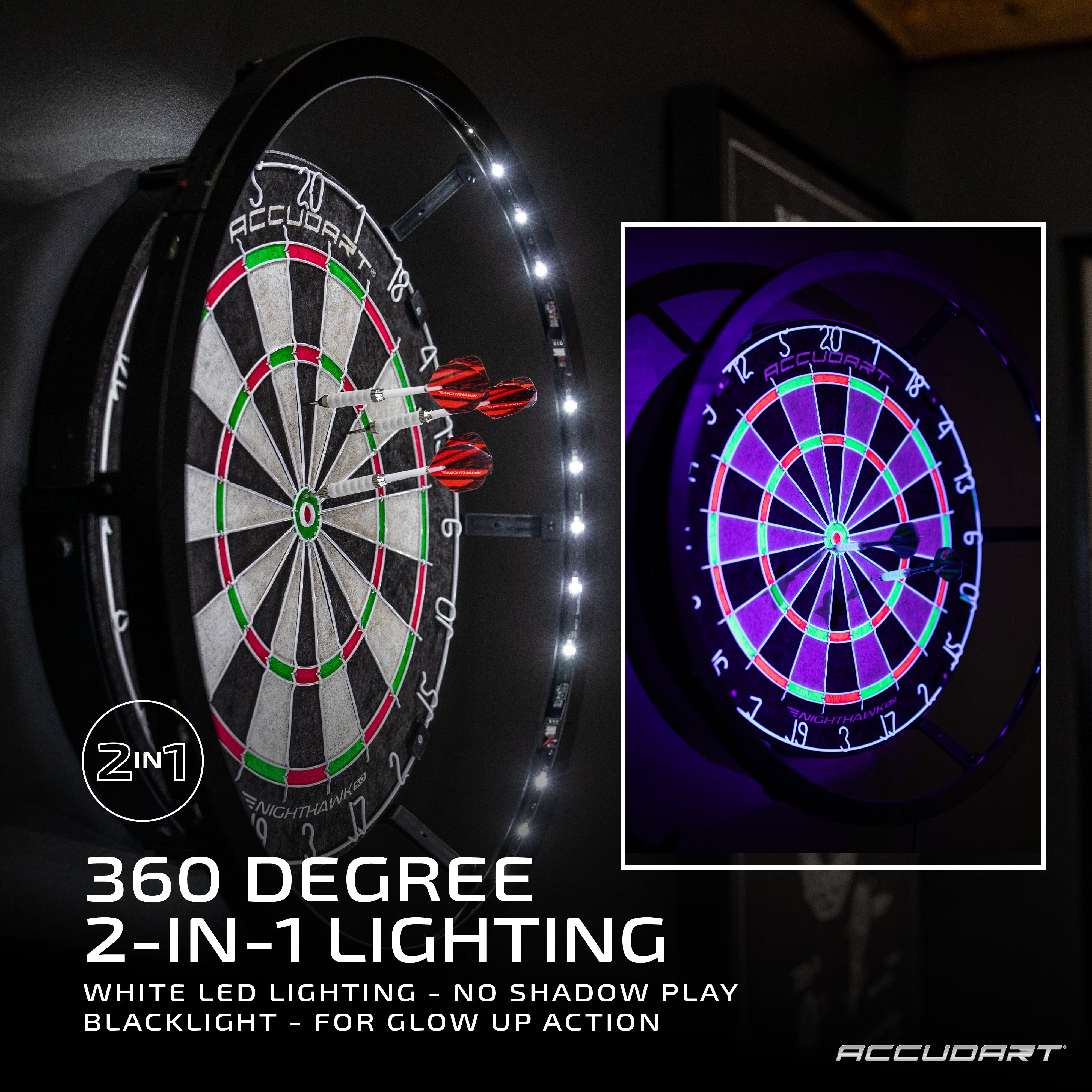Accudart Nighthawk 2 in 1 LED/Blacklight Bristle Dartboard Surround Set