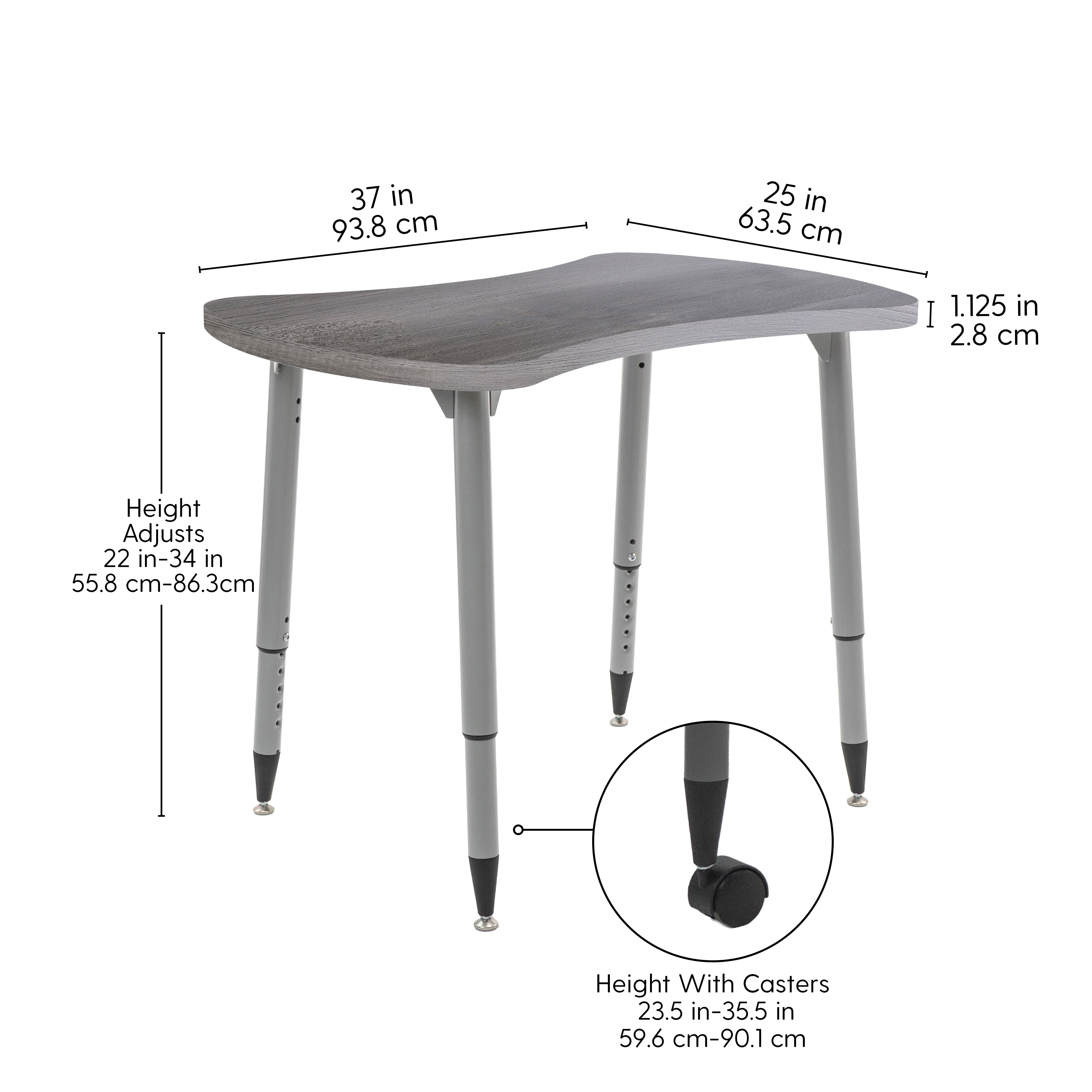 Adapte 25" x 37" Bowtie Woodgrain Activity Table with Adjustable Tapered Legs - Gray Wood/Silver
