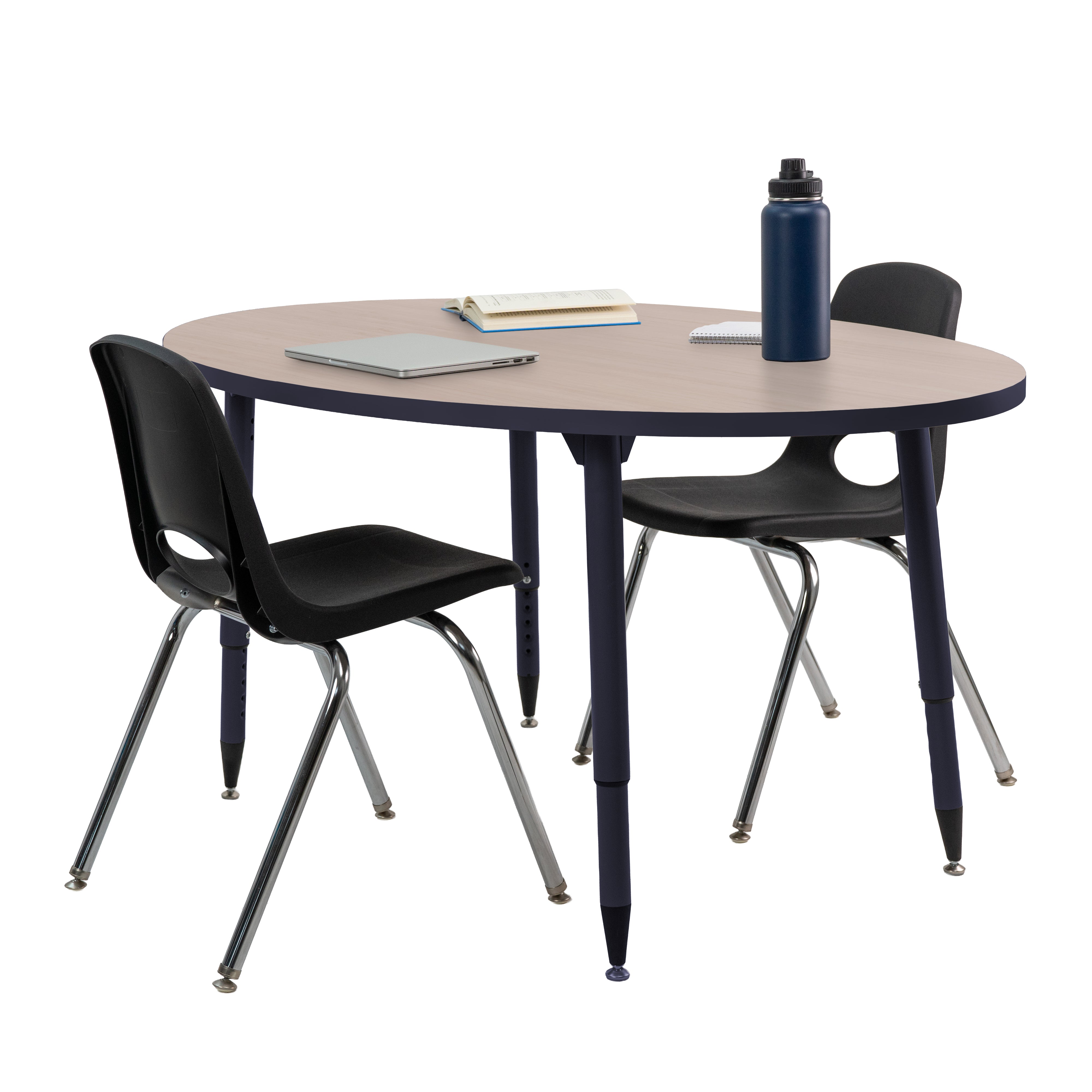 Adapte 30" x 60" Oval Thermofused Activity Table with Adjustable Tapered Legs - Asian Sand/Navy