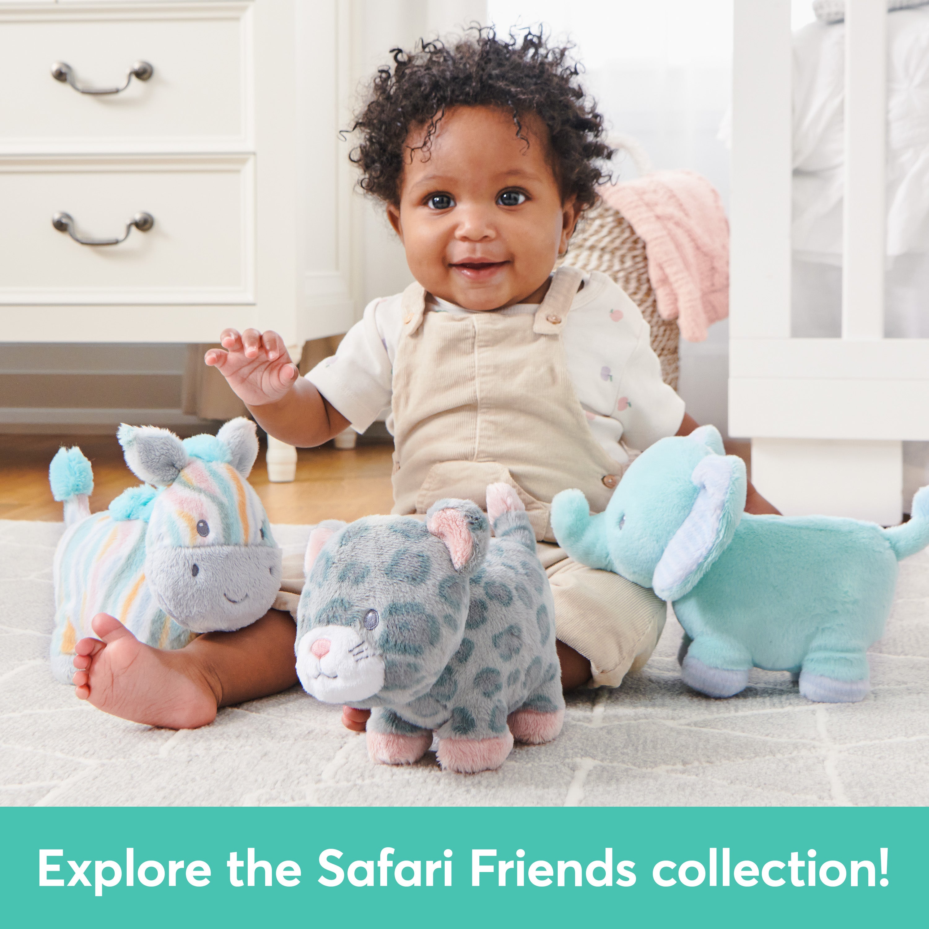 Baby GUND Safari Friends Collection Plush Leopard with Chime, Sensory Toy Stuffed Animal for Babies and Newborns, Gray/Pink, 7"