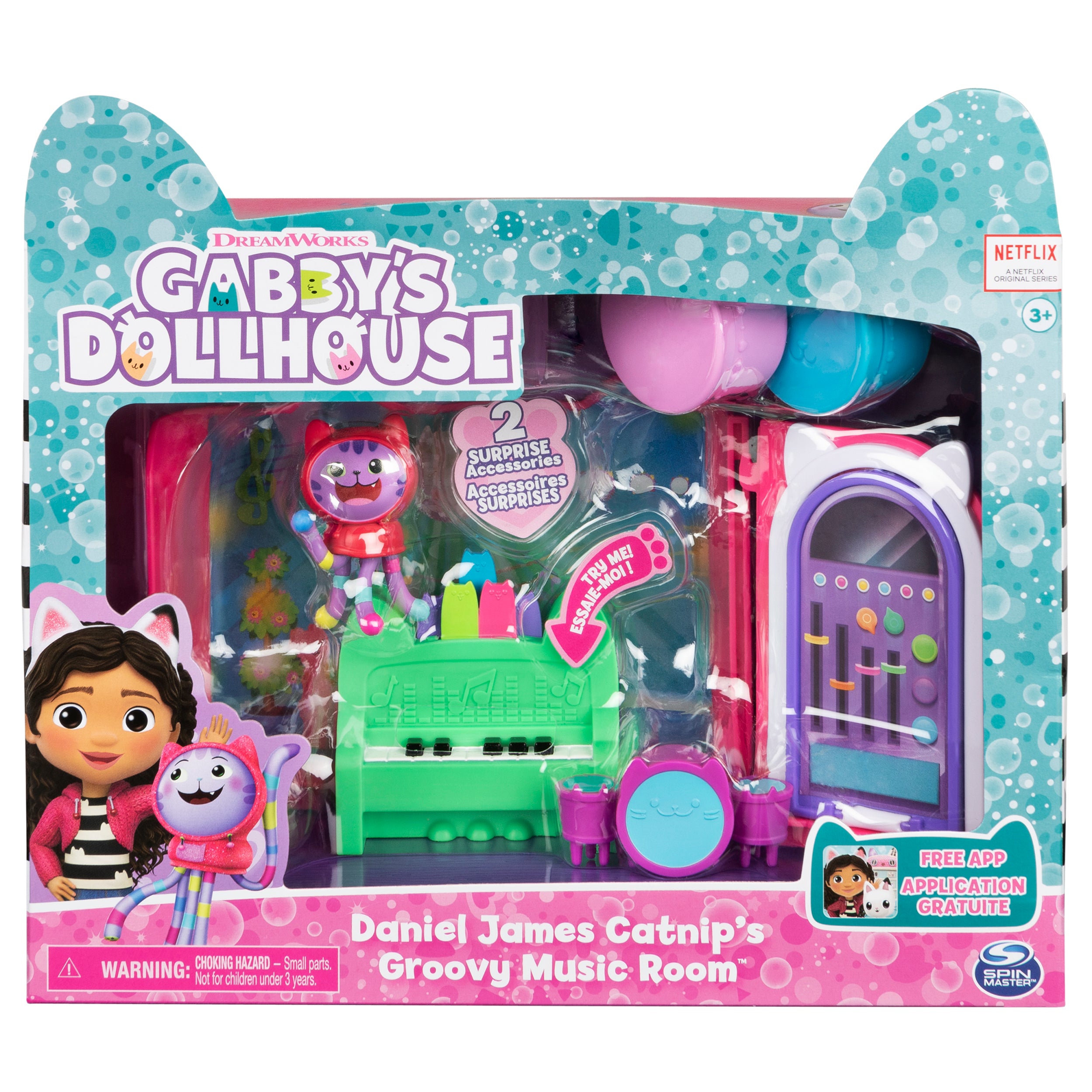 Gabby’s Dollhouse, Groovy Music Room with Daniel James Catnip Figure, 2 Accessories, 2 Furniture Pieces and 2 Deliveries, Kids Toys for Ages 3 and up