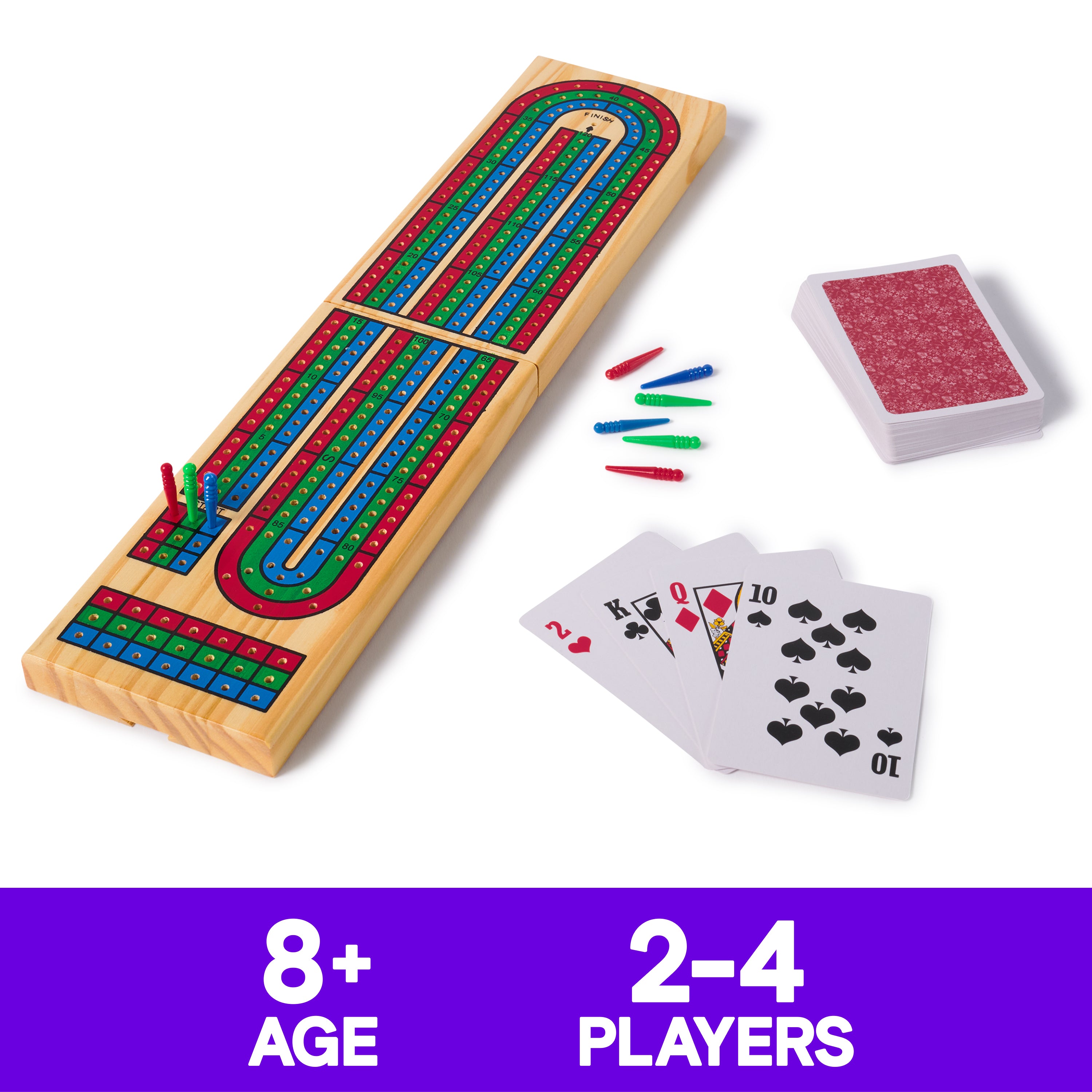Spin Master Games, Cardinal Classics, Solid Wood Cribbage, Classic Strategy Game with Folding Board & Playing Cards, Cribbage for Beginners & Experts, for Adults & Kids, 2 Players, for Ages 8 & Up