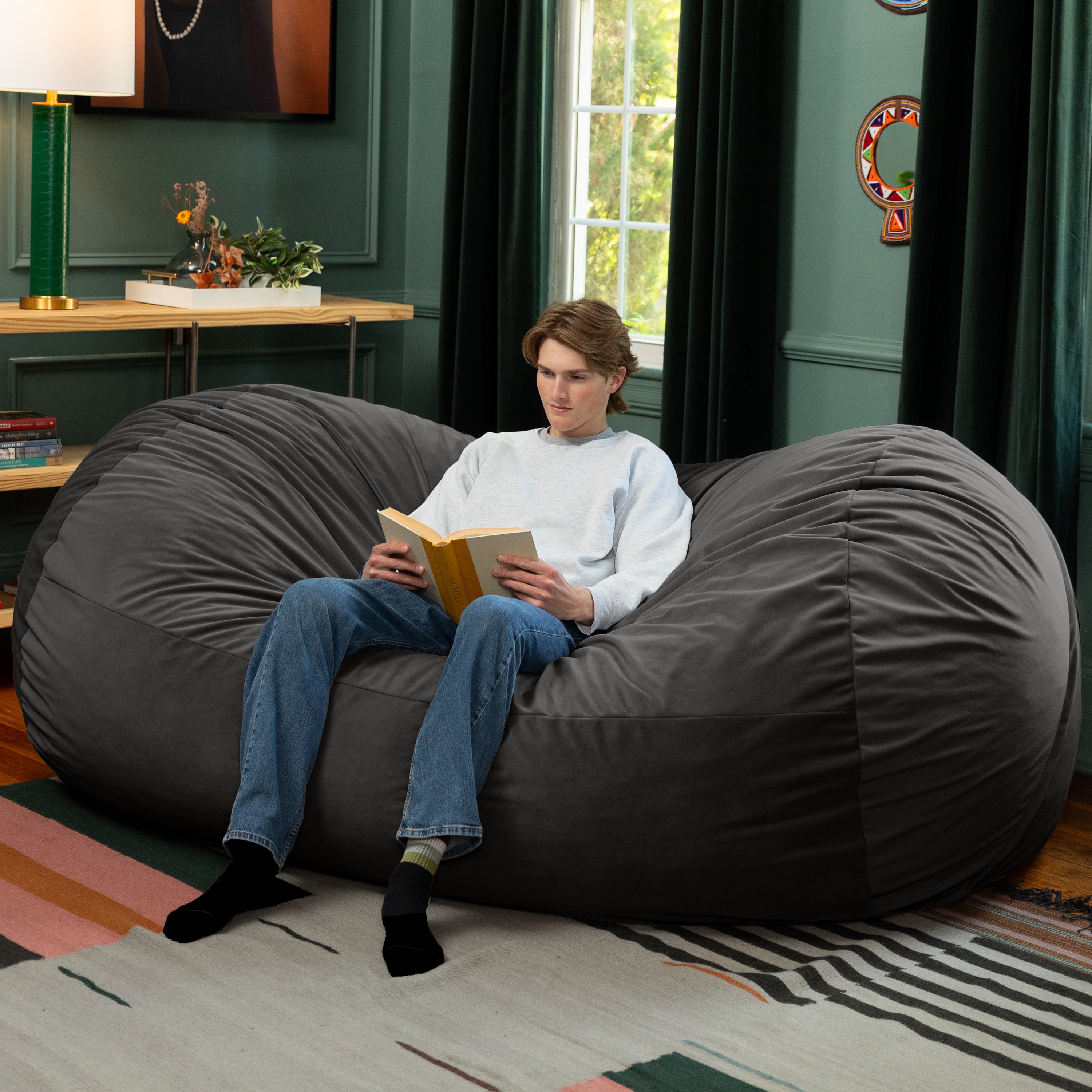 Jaxx Grand Lounger 7 Foot Bean Bag Sofa -Lush Velvet Black