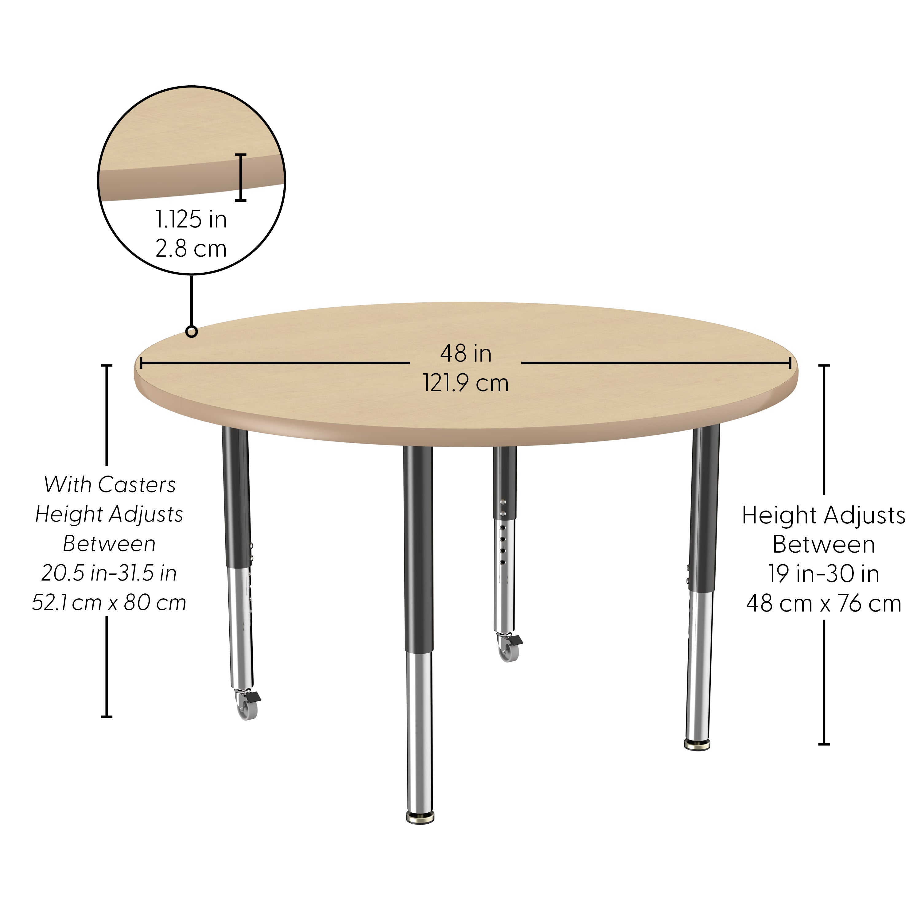 48" Round Thermofused Activity Table with Adjustable Super Legs - Maple/Maple/Black