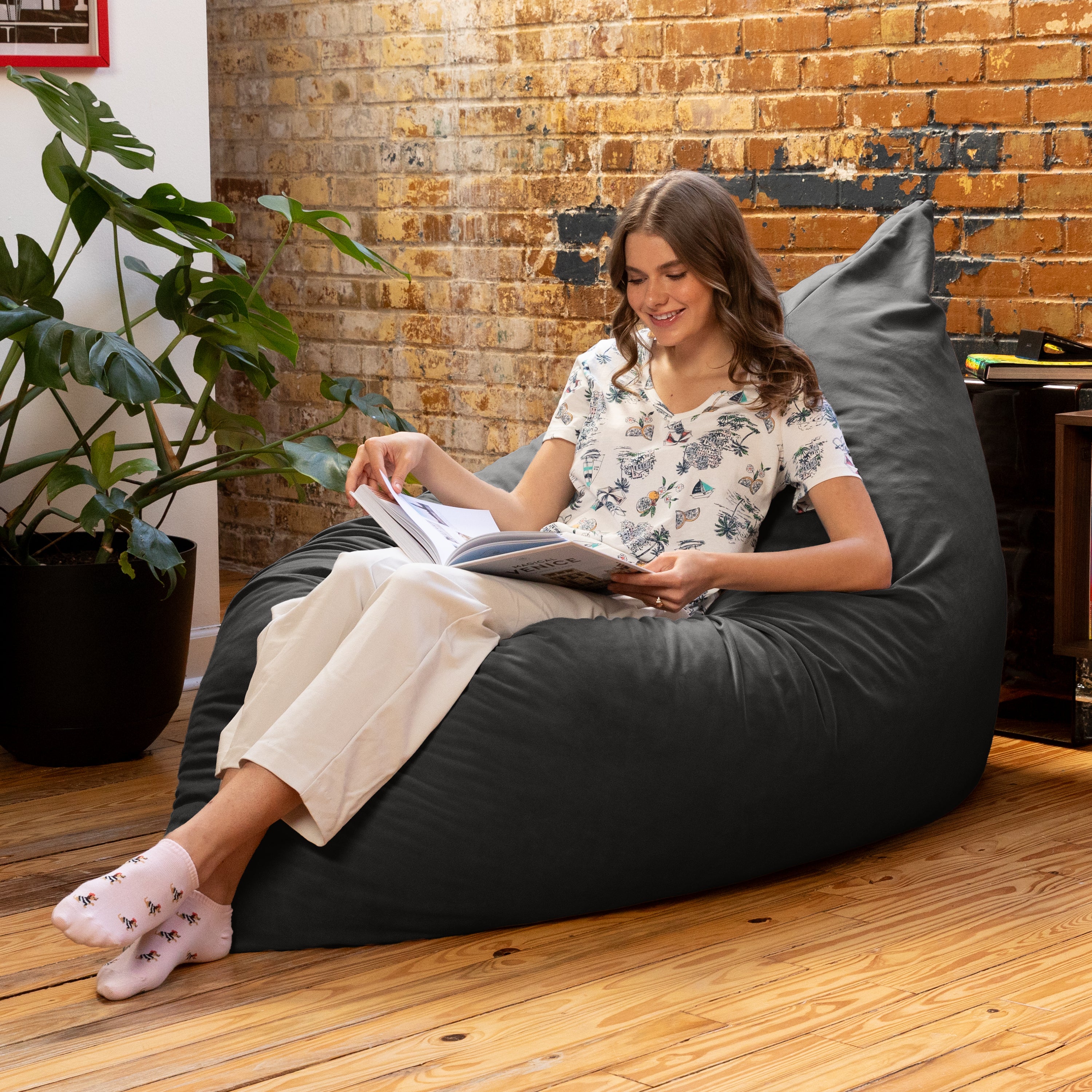 Jaxx Pillow Saxx 5.5-Foot Décor Bean Bag Giant Floor Pillow Lounge, Lush Velvet Black