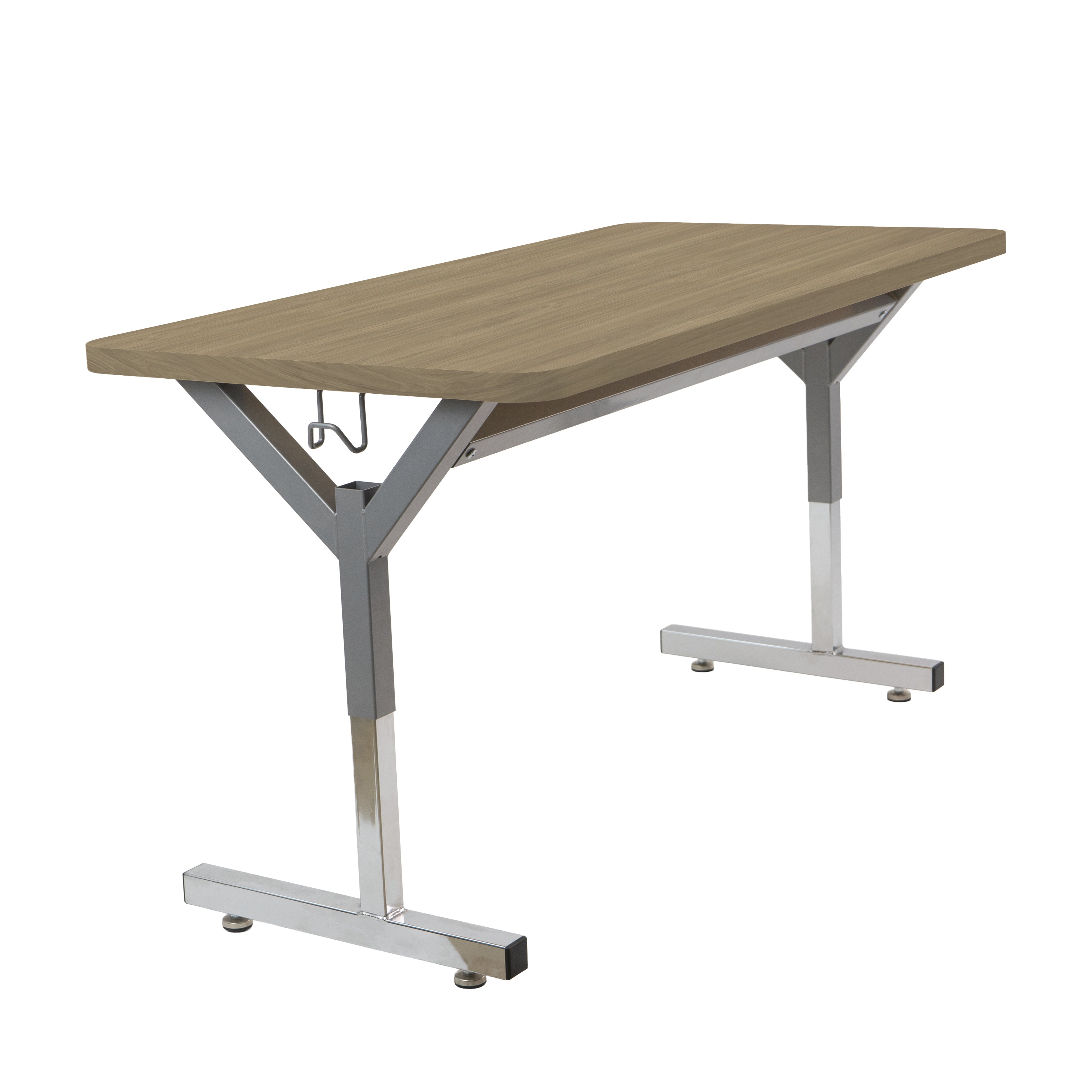 20" x 48" Rectangle Thermofused Table Desk with Adjustable Y-Frame - Pasadena Oak/Silver