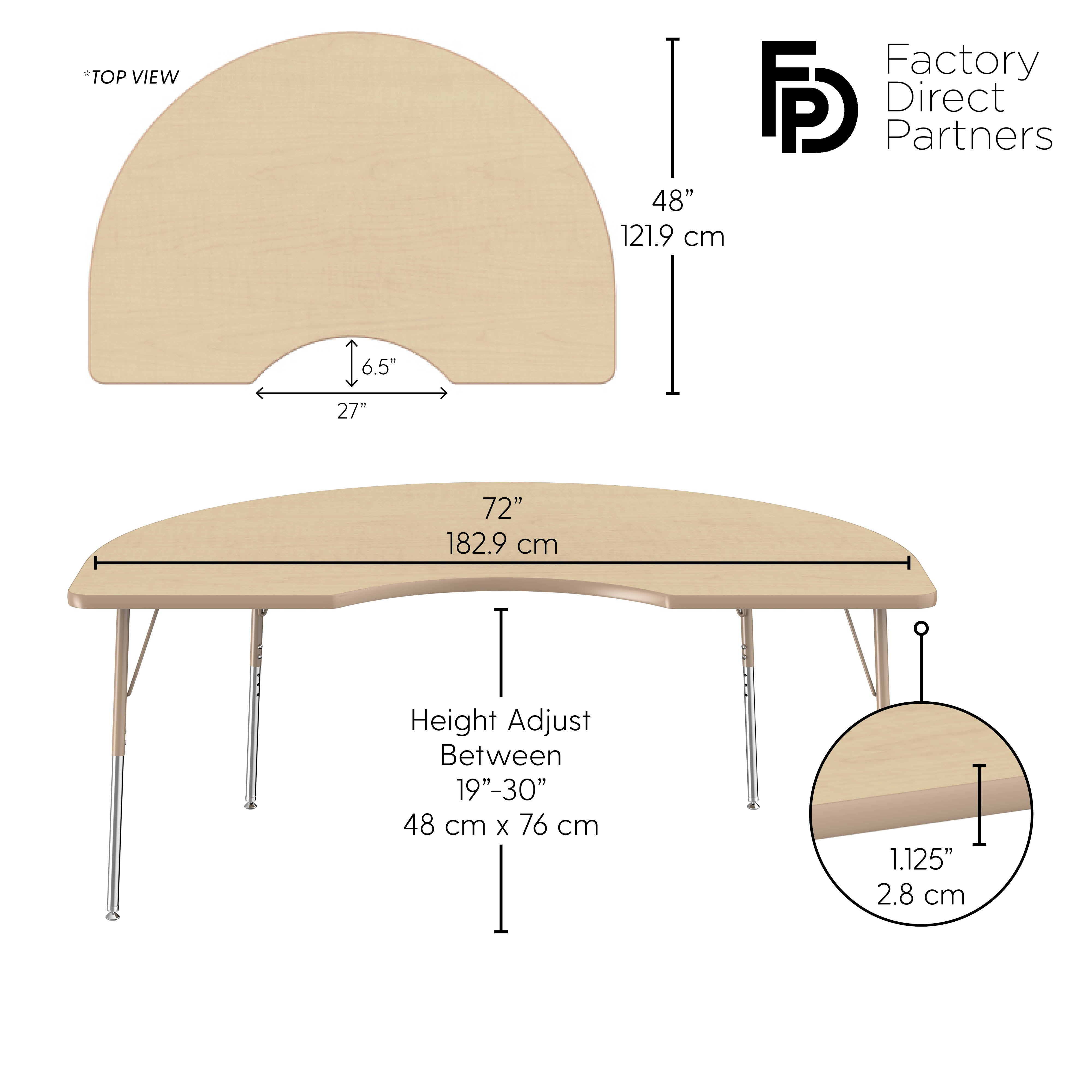 48" x 72" Kidney T-Molding Activity Table with Adjustable Standard Swivel Glide Legs - Maple/Sand