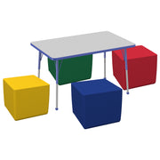 30" x 48" Rectangle T-Molding Activity Table with Standard Ball Legs and Square Ottomans 16" Height, 5-Piece Set - Gray/Blue/Assorted