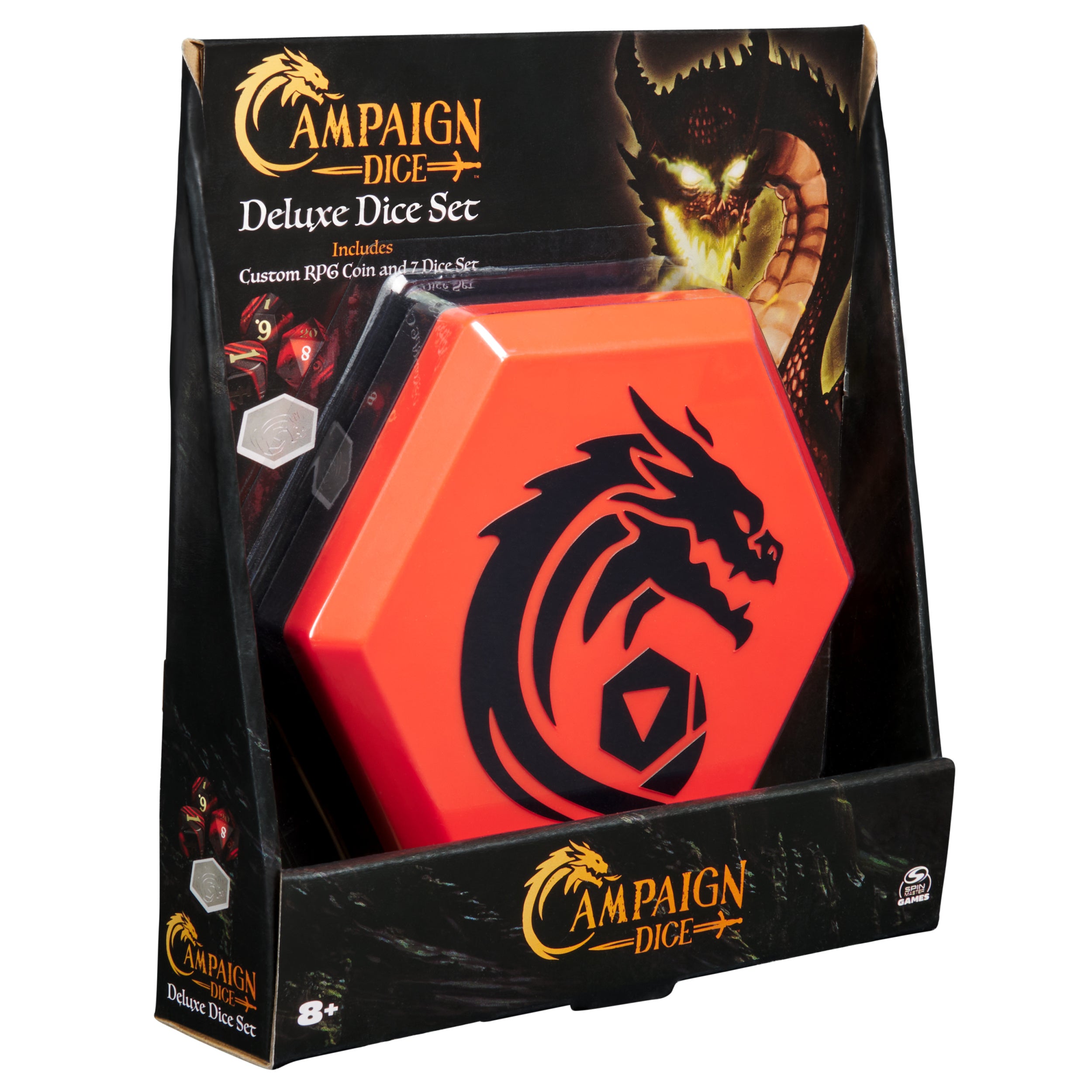Spin Master Games, Campaign Dice, Premium Dice to Go, Set of Polyhedron Dice for RPG & Board Games, Storage Case, DND Dungeons and Dragons, MTG Magic the Gathering, for Ages 8 & Up