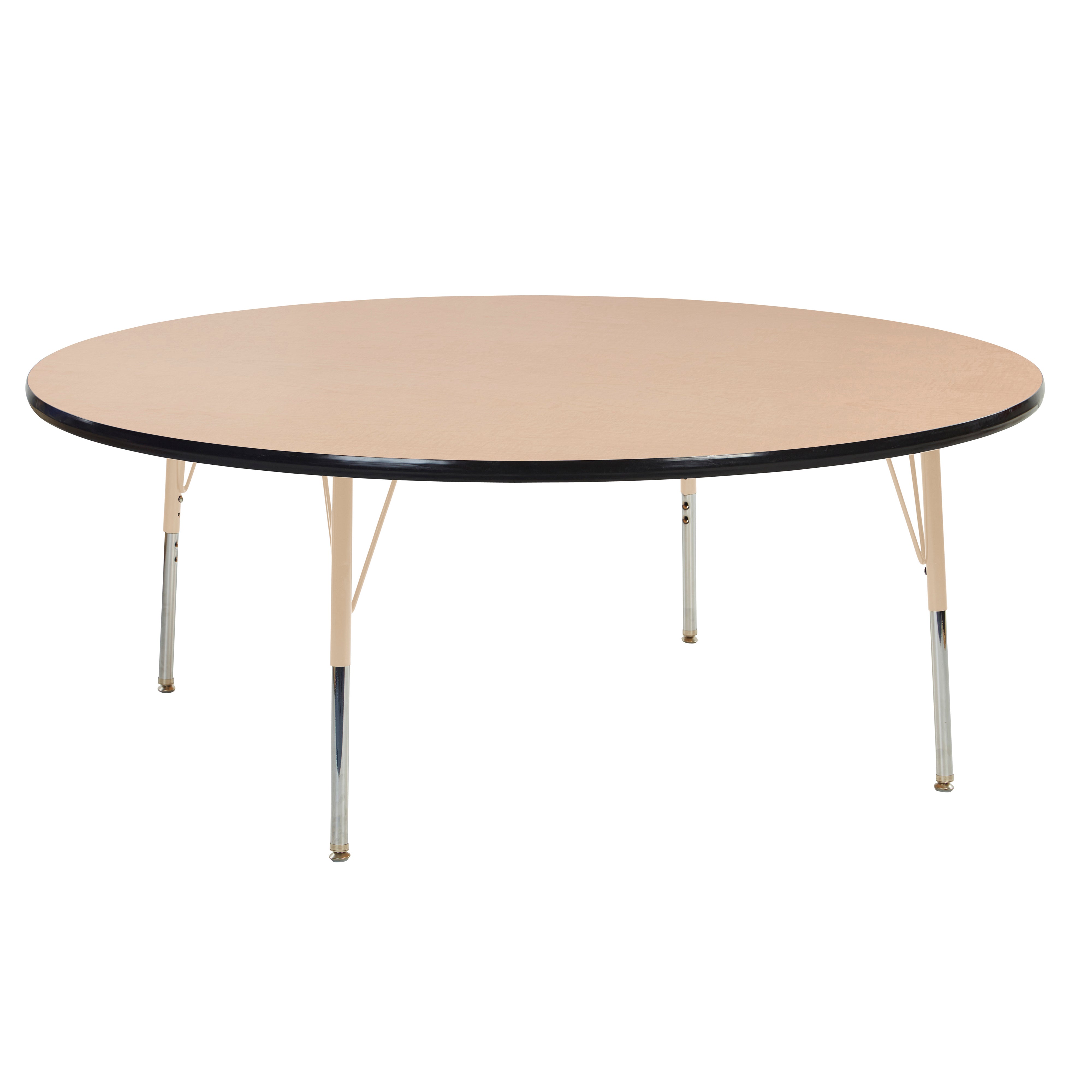 60" Round T-Molding Activity Table with Adjustable Standard Swivel Glide Legs - Maple/Black/Sand