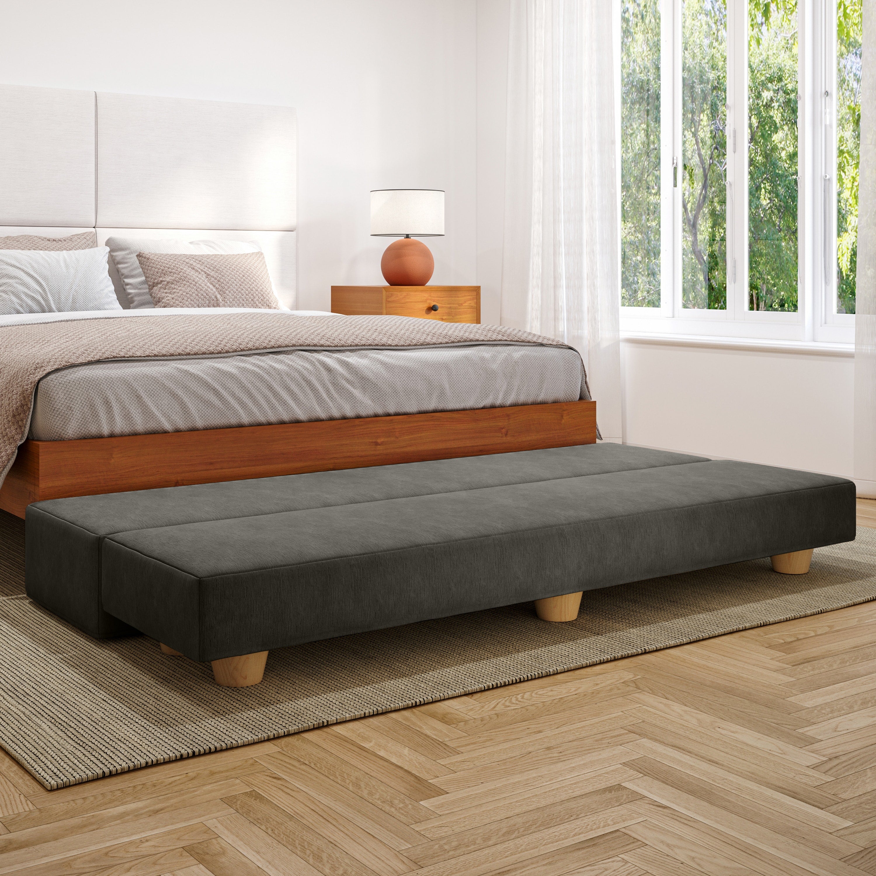 Jaxx Camden Convertible Bed Bench / Fold-Out Twin Guest Bed, Charcoal