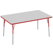 36" x 60" Rectangle T-Molding Activity Table with Adjustable Standard Swivel Glide Legs - Gray/Red